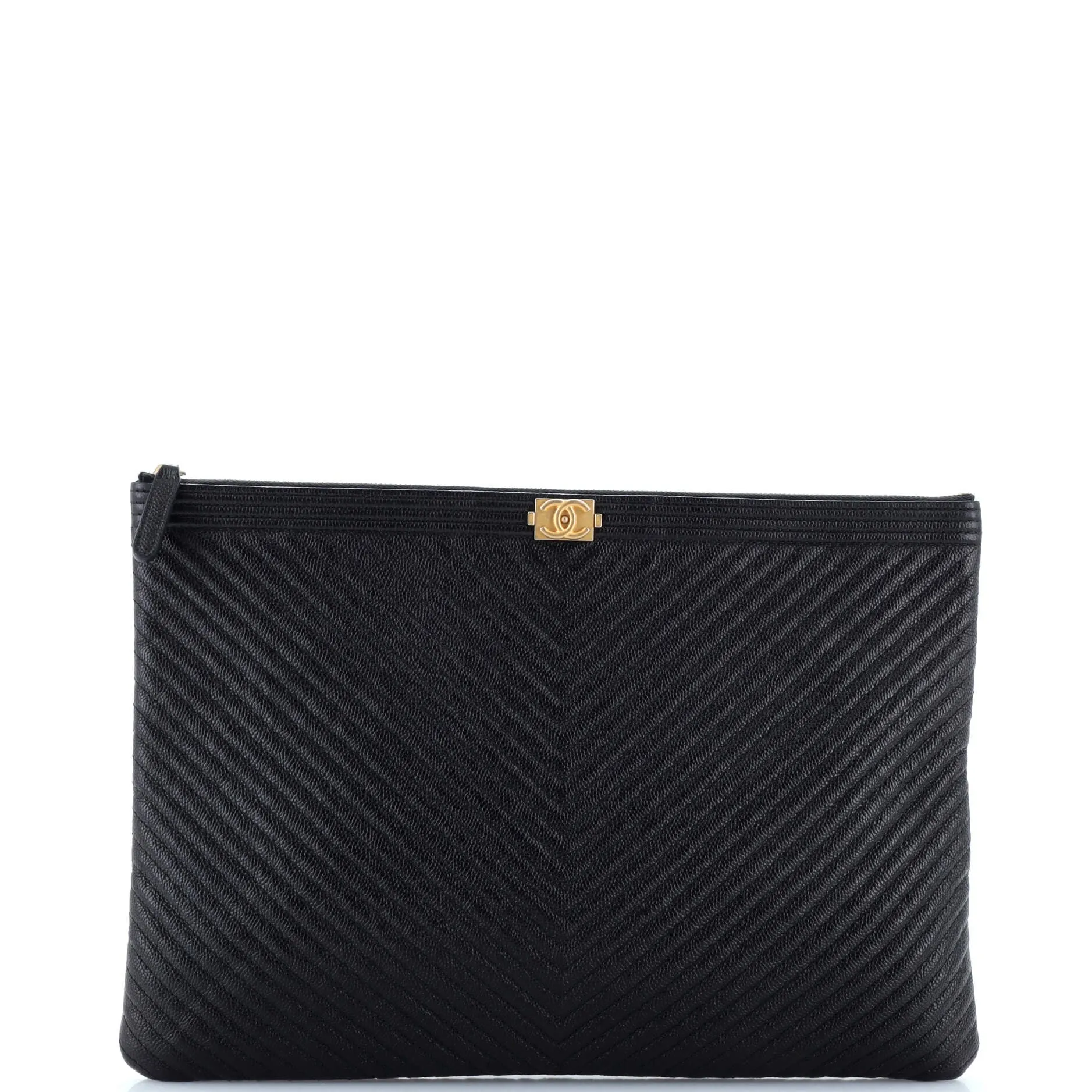 Chanel Boy O Case Clutch Chevron Caviar