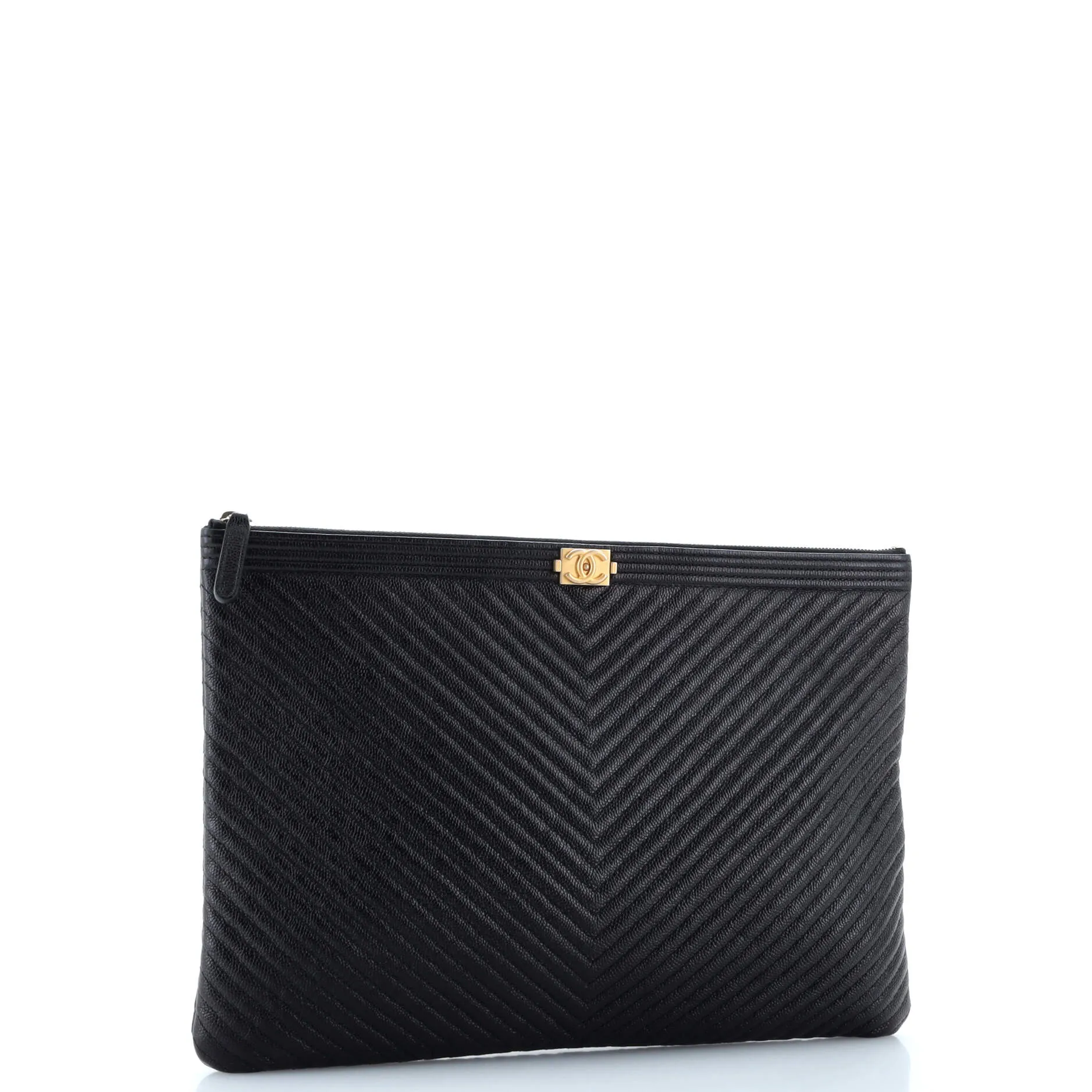 Chanel Boy O Case Clutch Chevron Caviar