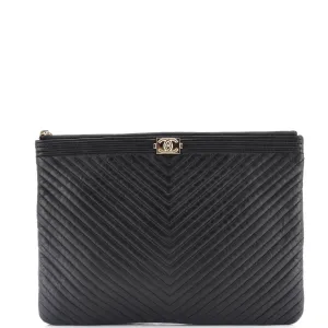 Chanel Boy O Case Clutch Chevron