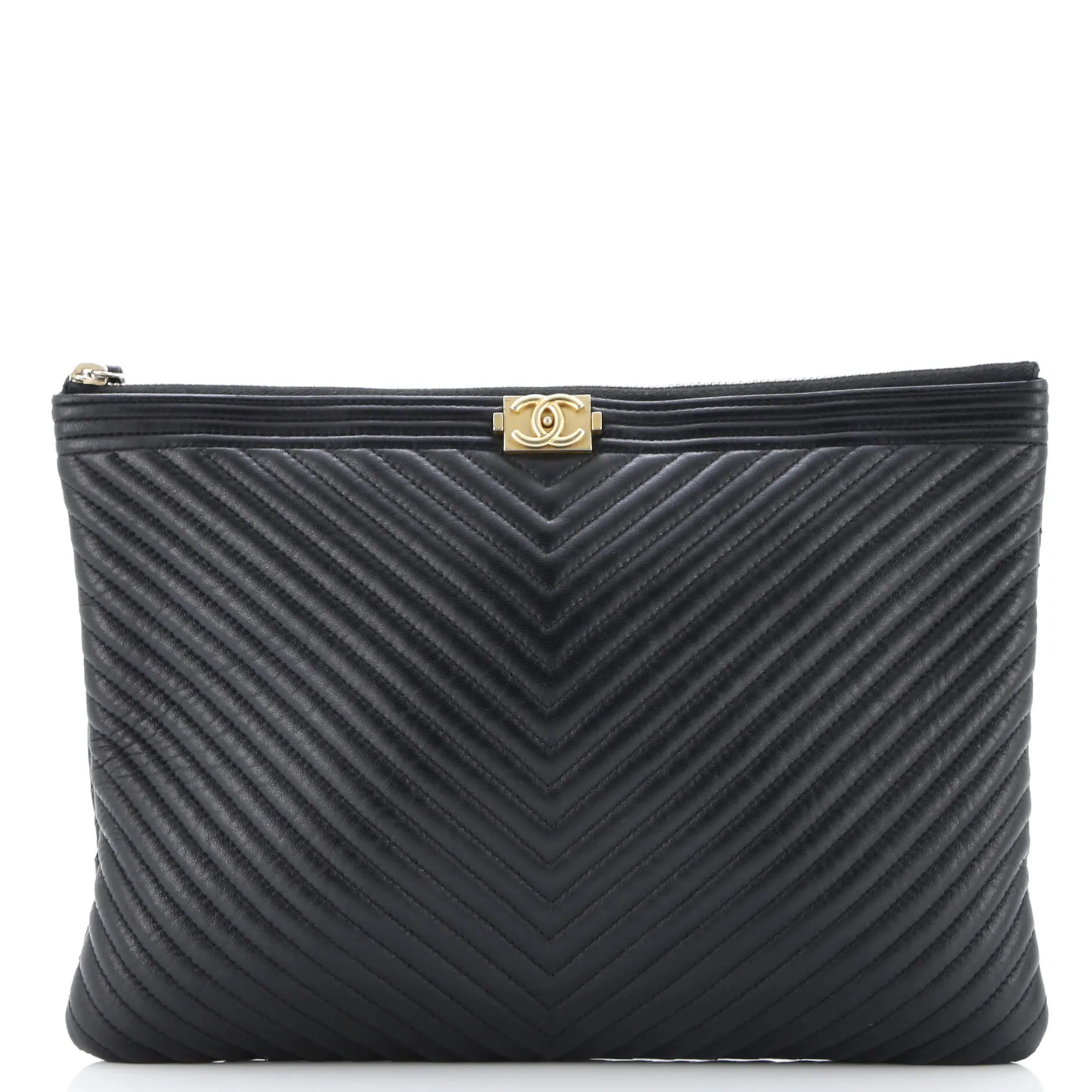Chanel Boy O Case Clutch Chevron
