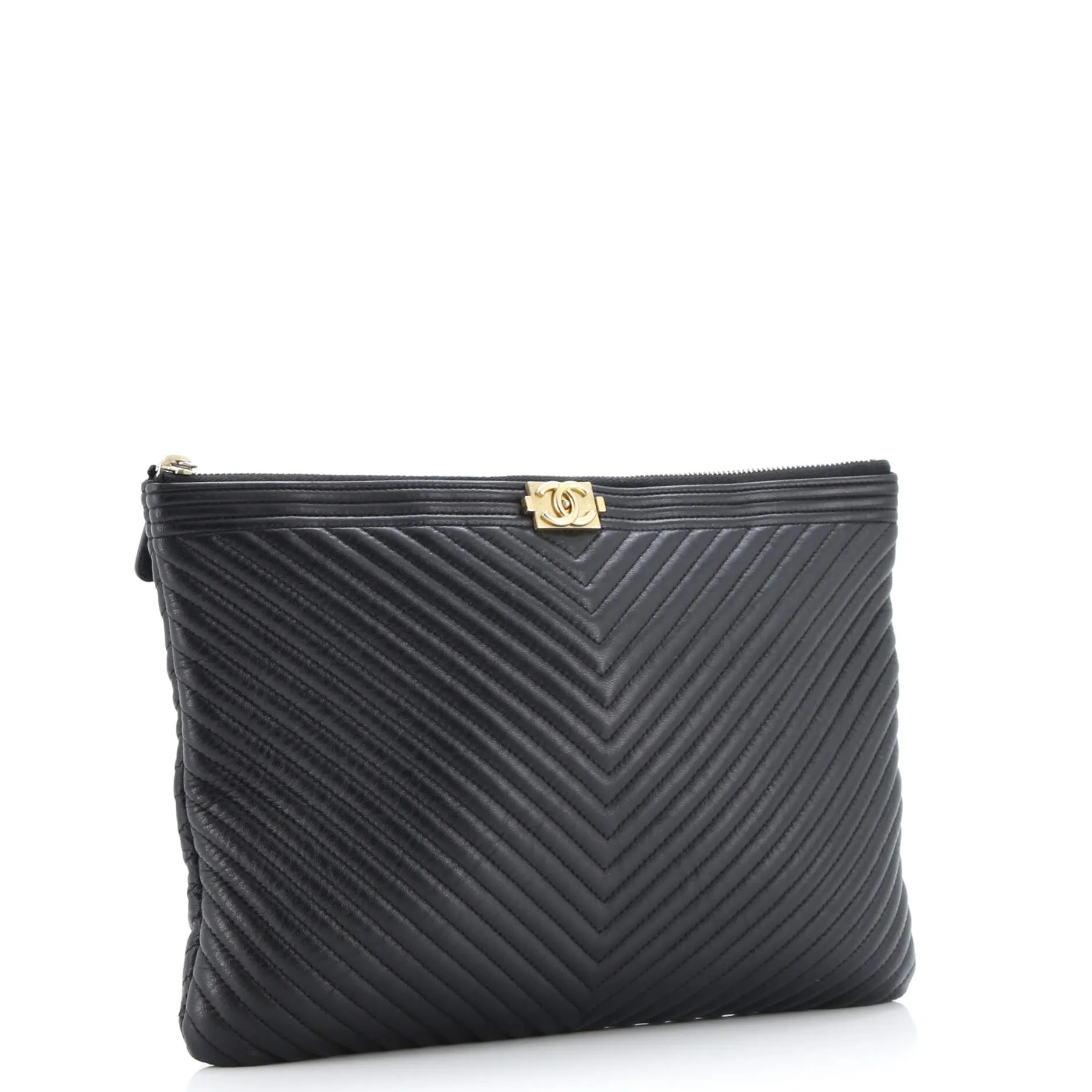 Chanel Boy O Case Clutch Chevron