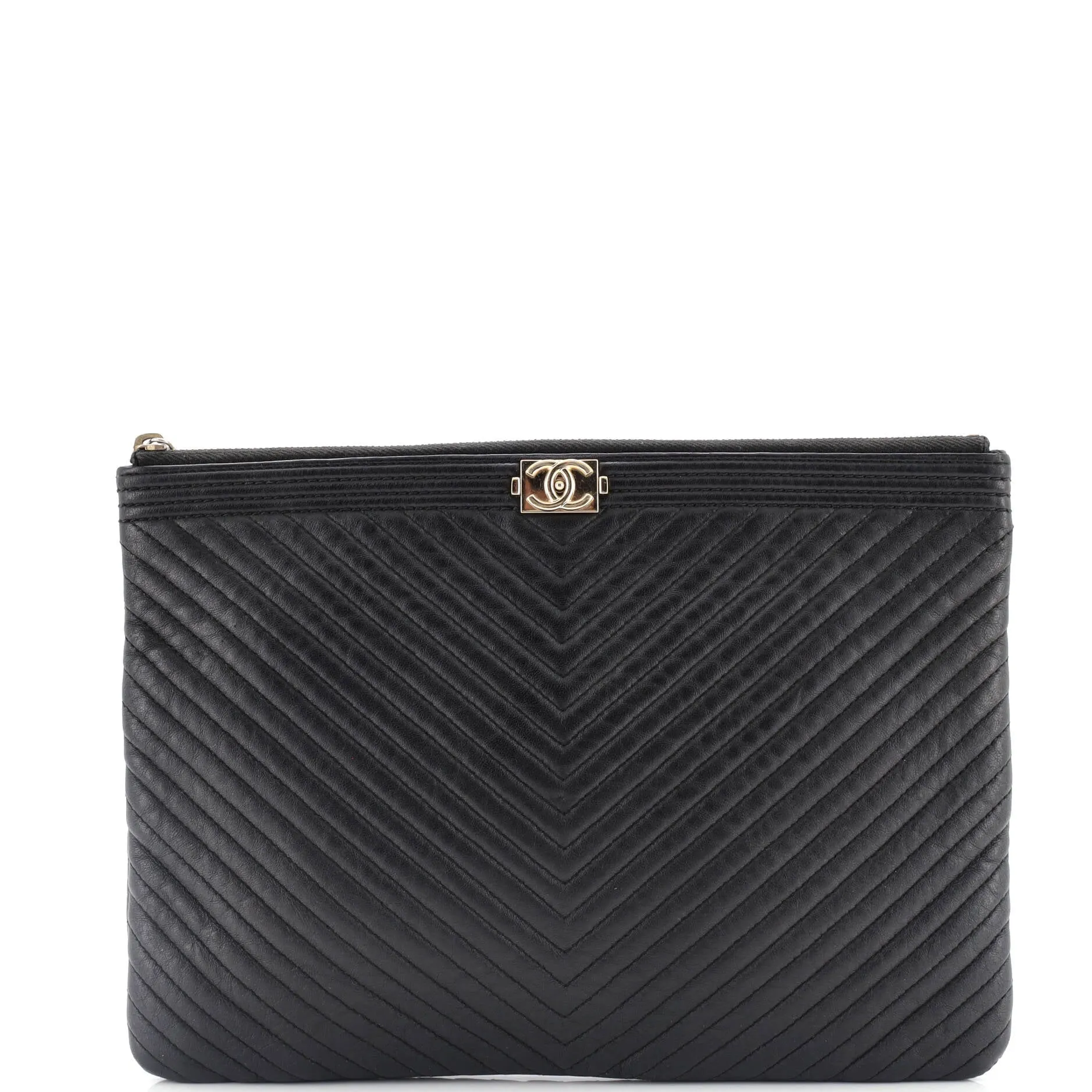 Chanel Boy O Case Clutch Chevron