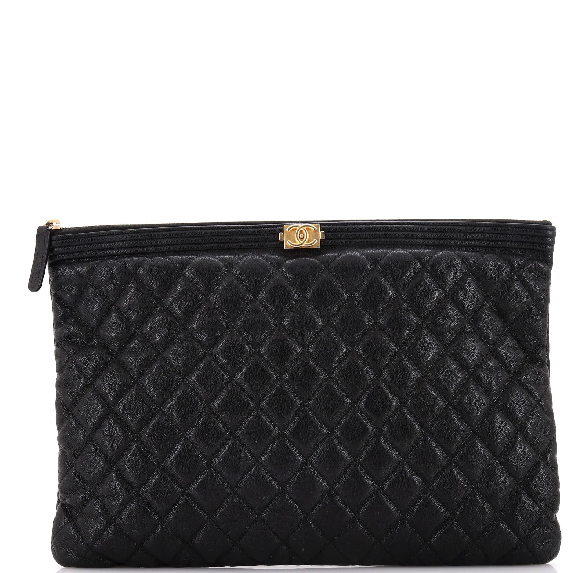 Chanel Boy O Case Clutch Quilted Caviar