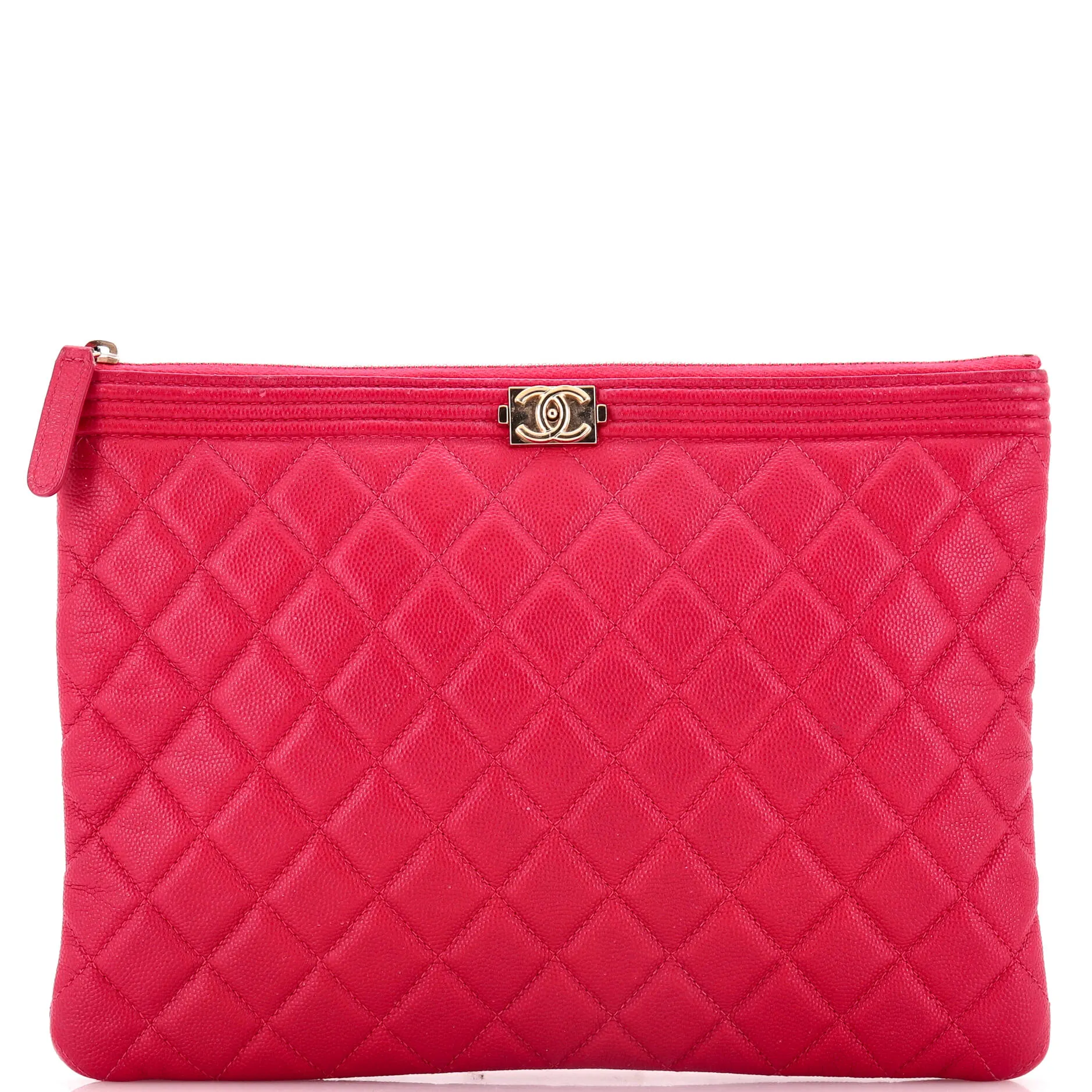 Chanel Boy O Case Clutch Quilted Caviar