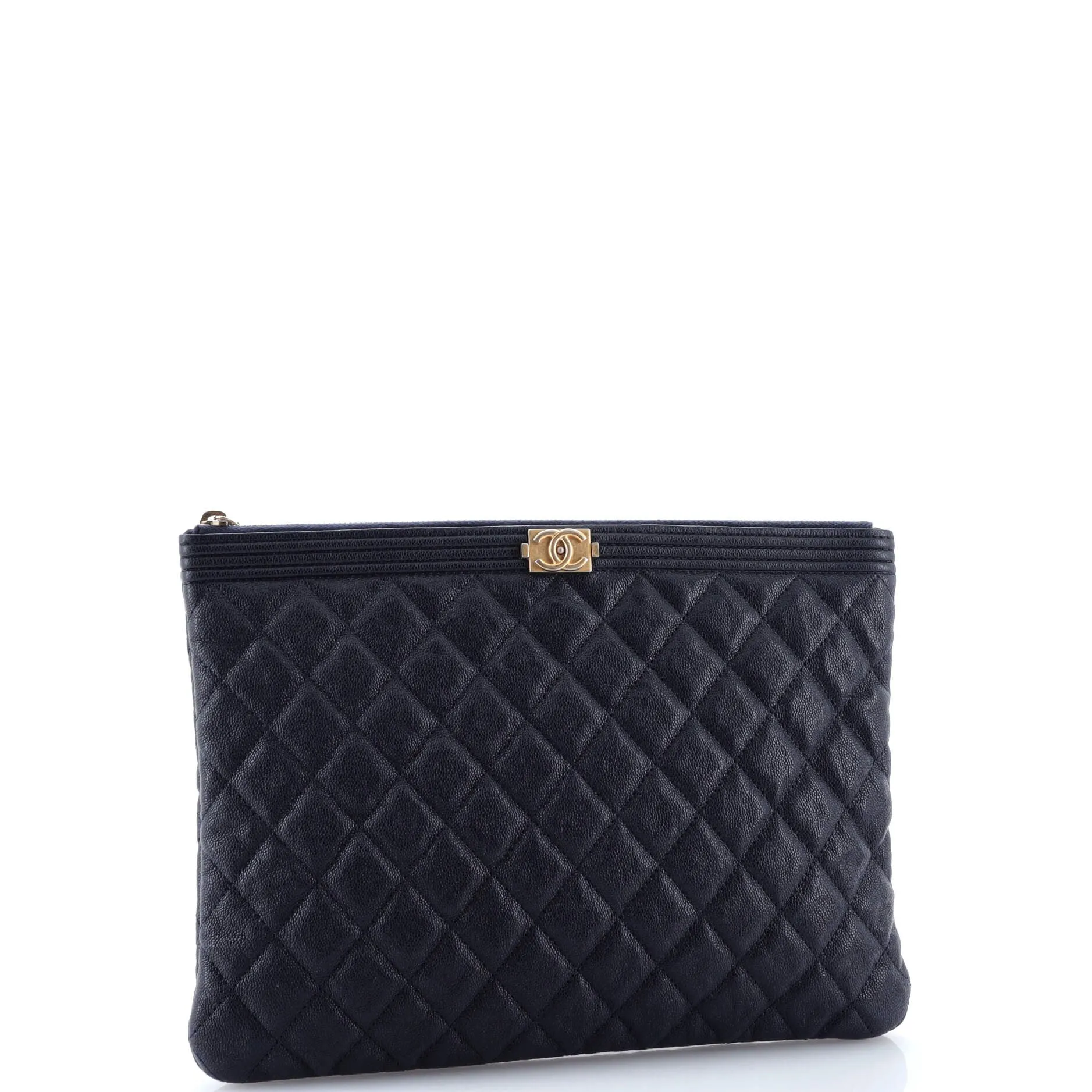 Chanel Boy O Case Clutch Quilted Caviar