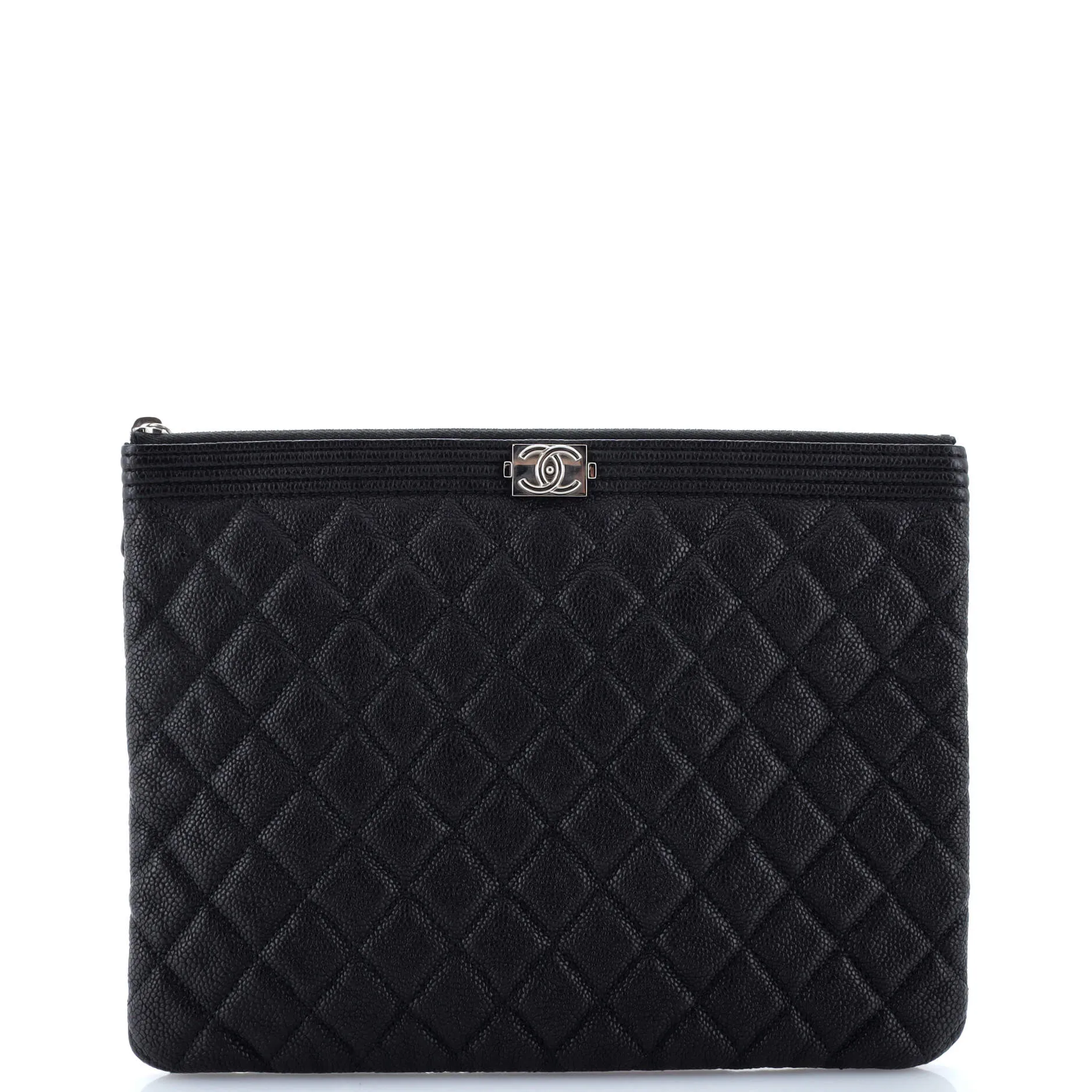 Chanel Boy O Case Clutch Quilted Caviar
