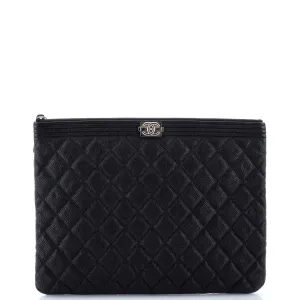 Chanel Boy O Case Clutch Quilted Caviar