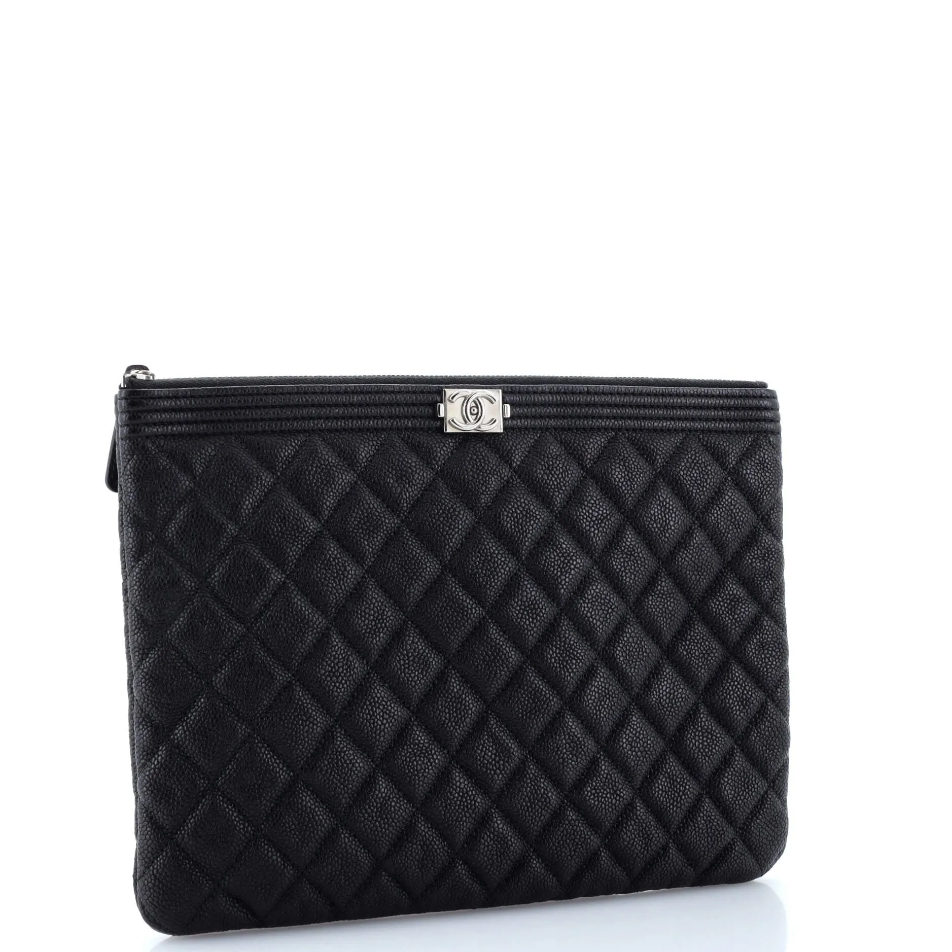 Chanel Boy O Case Clutch Quilted Caviar