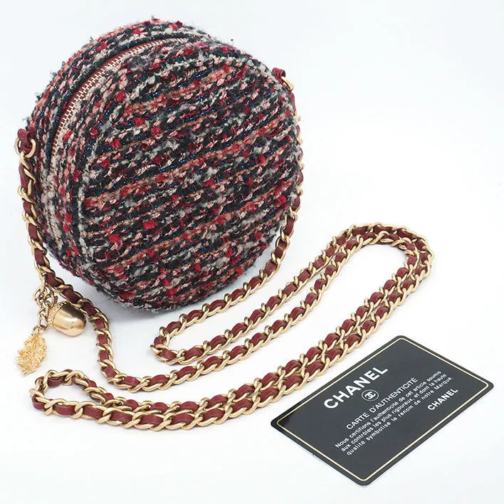 Chanel Round Tweed Shoulder Bag Crossbody Bag Acorn Motif Chain