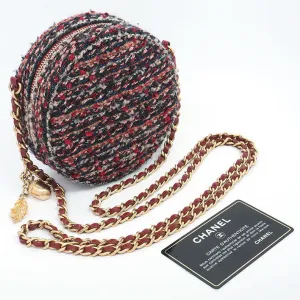 Chanel Round Tweed Shoulder Bag Crossbody Bag Acorn Motif Chain