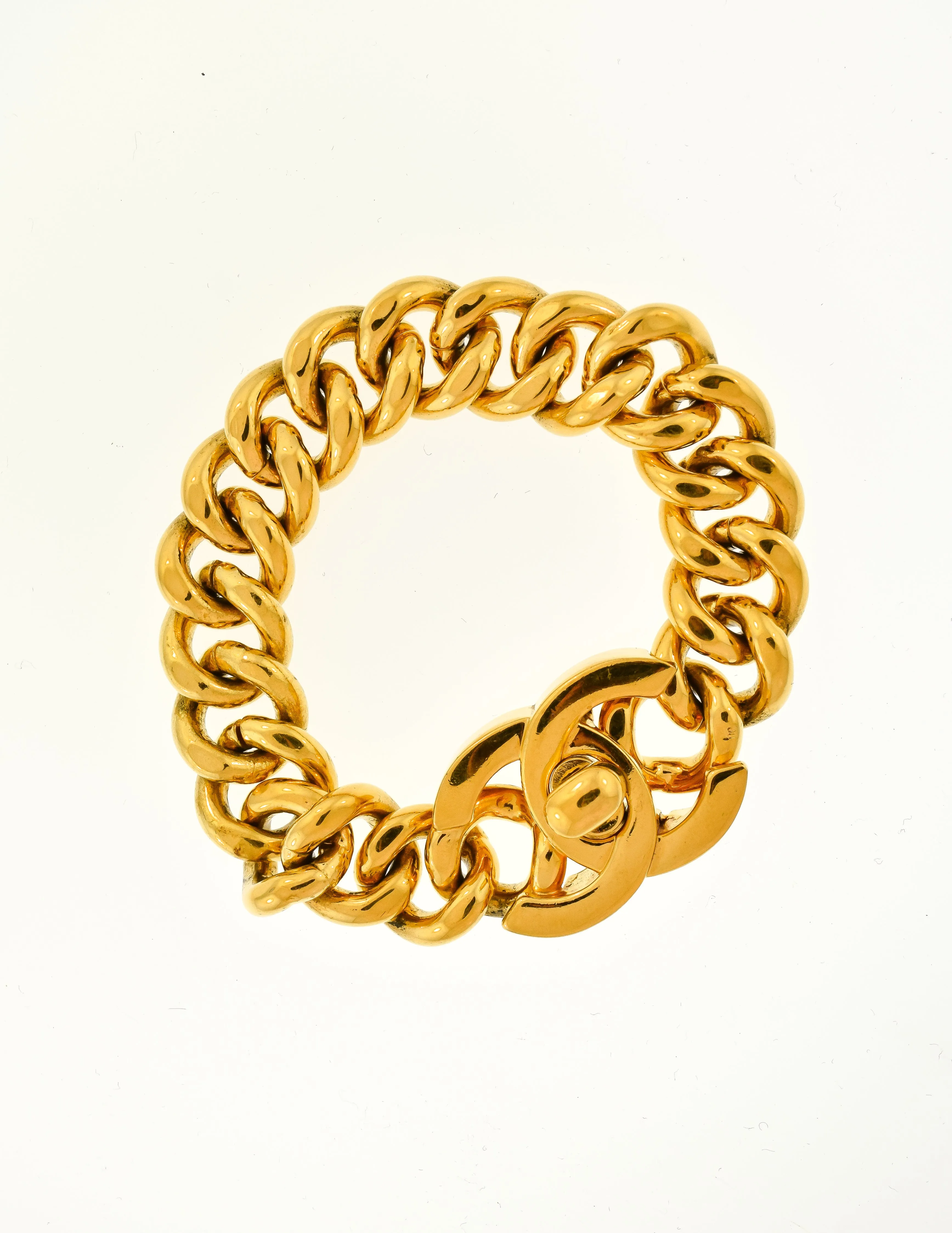 Chanel Vintage Gold CC Logo Turnlock Chain Bracelet