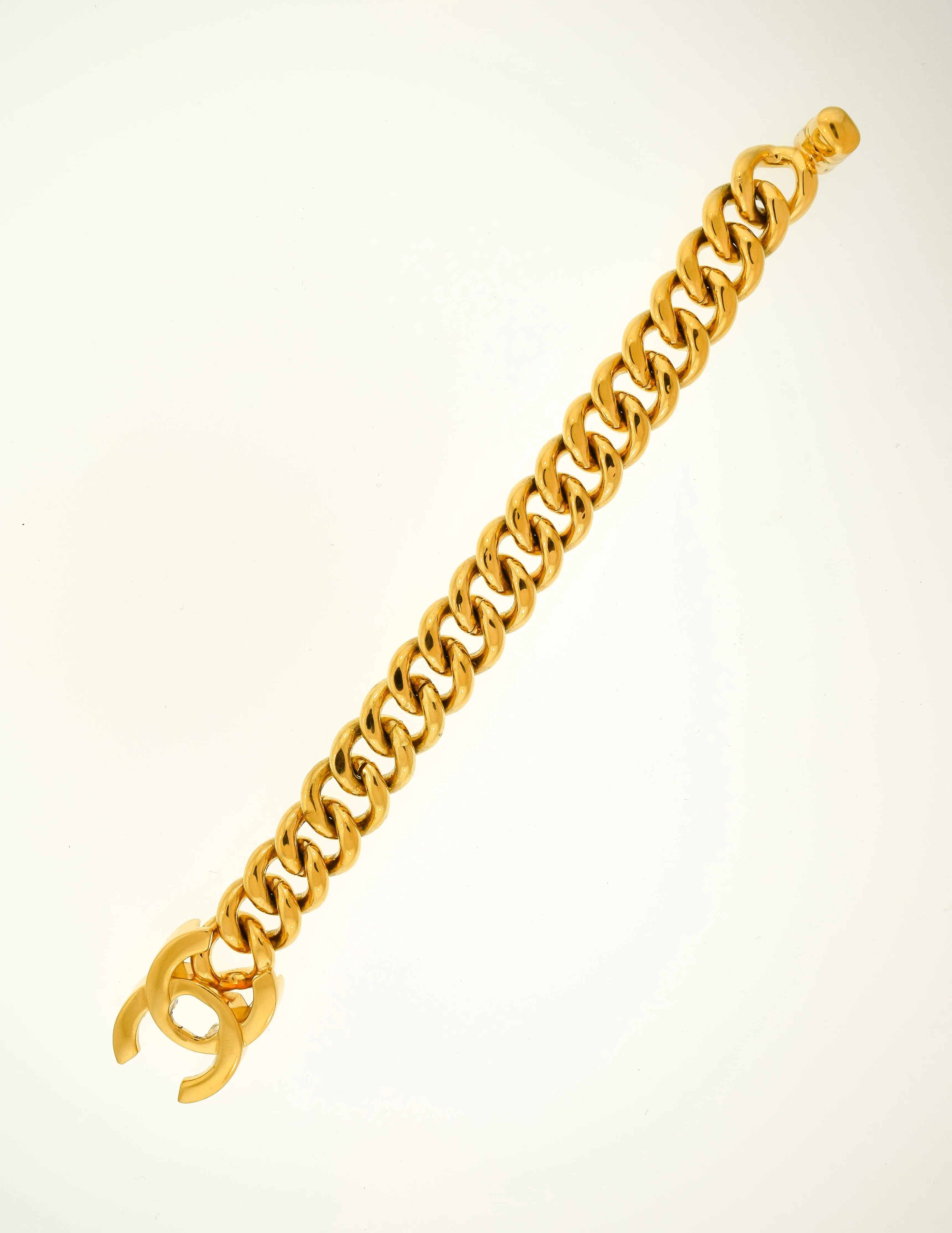Chanel Vintage Gold CC Logo Turnlock Chain Bracelet