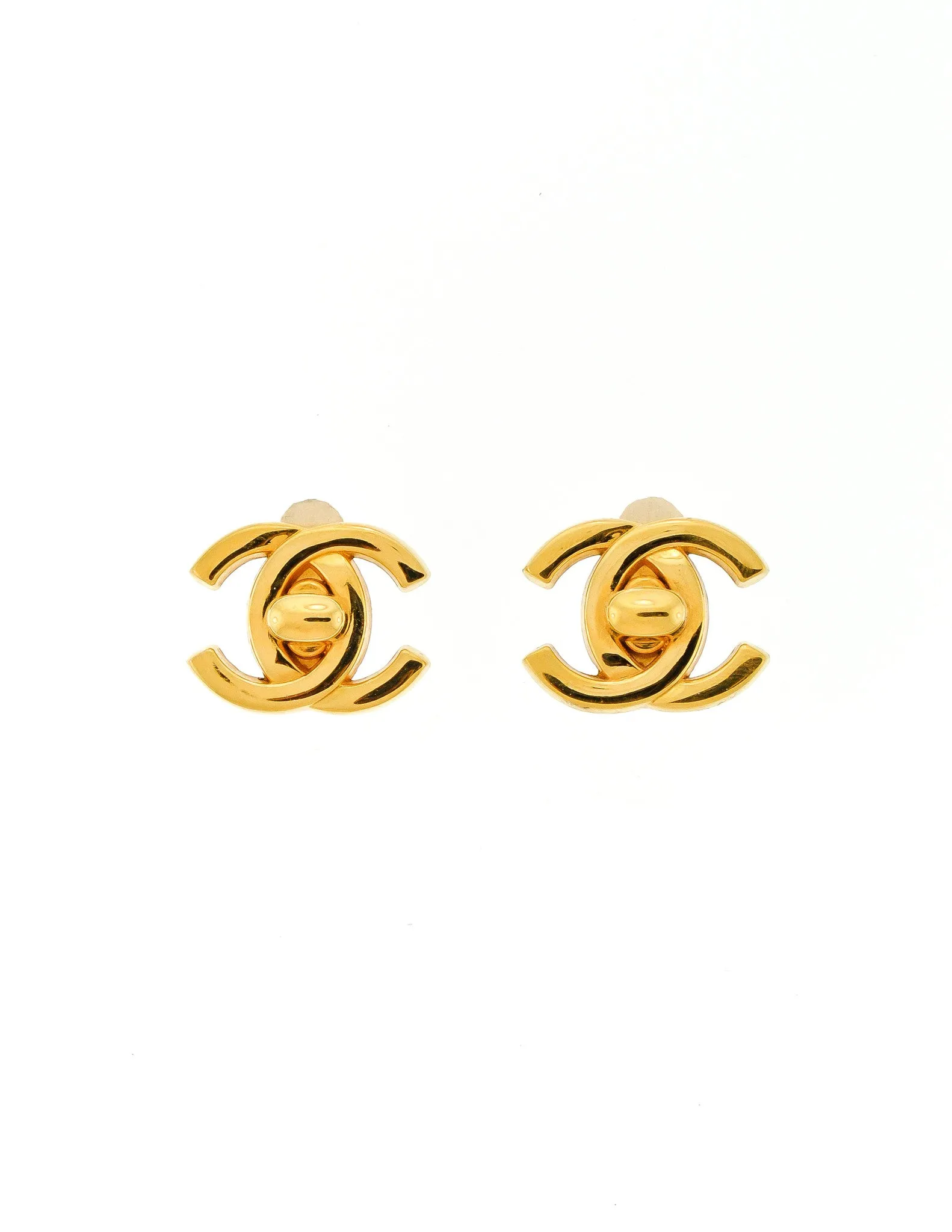 Chanel Vintage Mini Turn Lock CC Clasp Earrings
