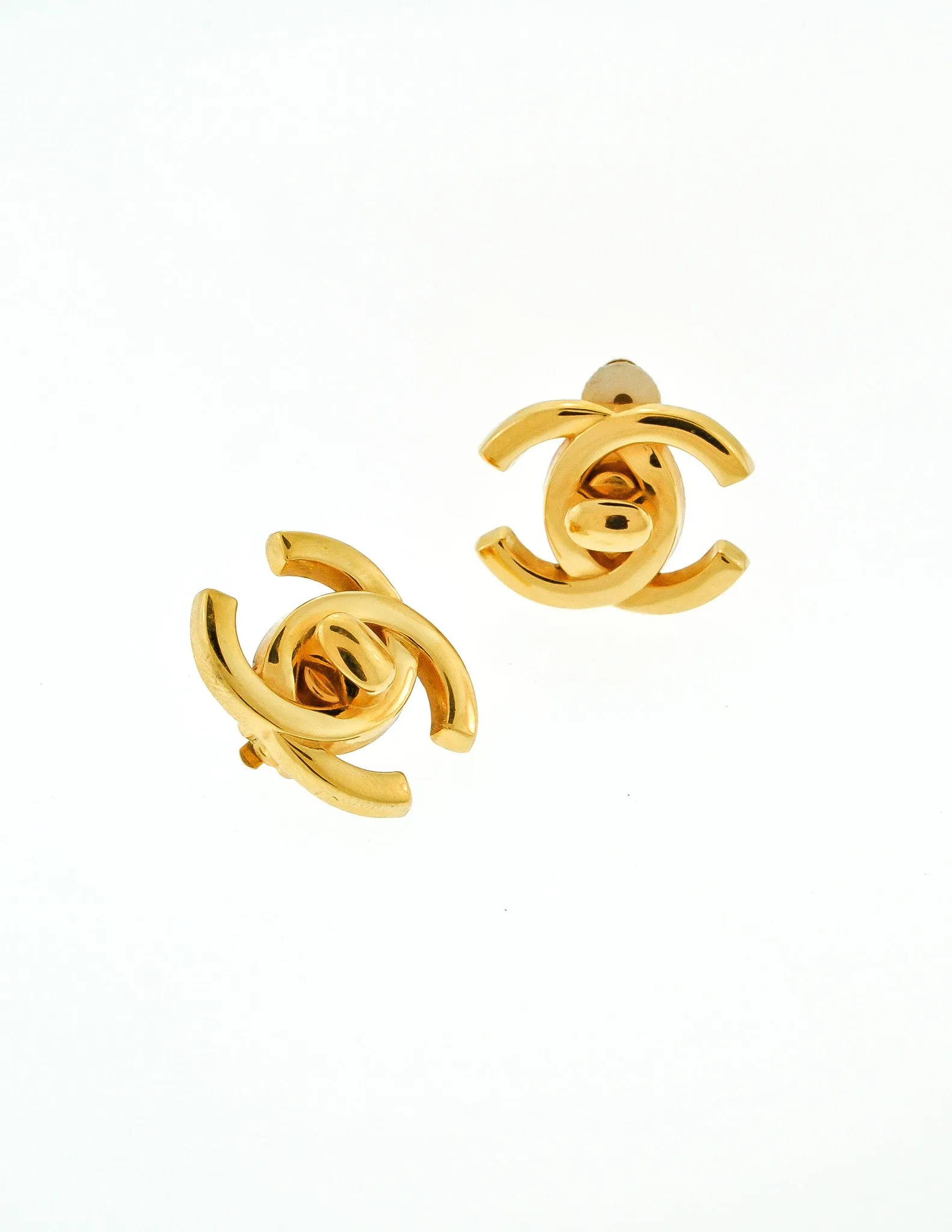 Chanel Vintage Mini Turn Lock CC Clasp Earrings