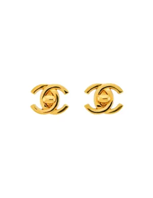 Chanel Vintage Mini Turn Lock CC Clasp Earrings