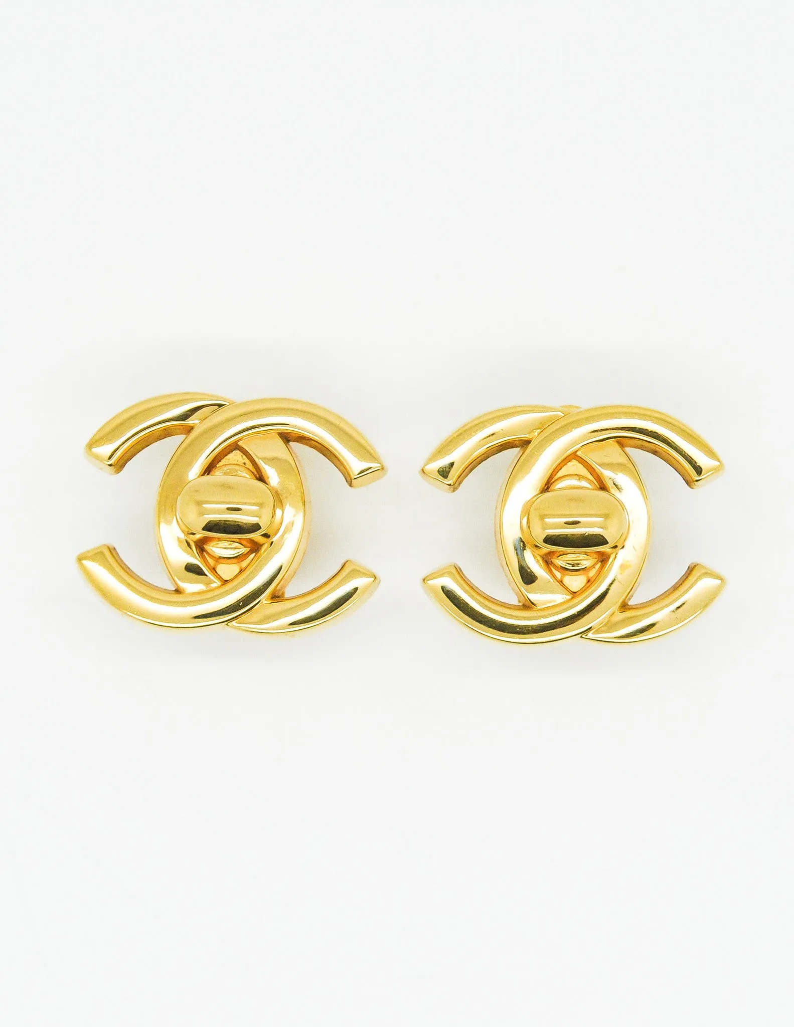 Chanel Vintage Turn Lock CC Clasp Earrings