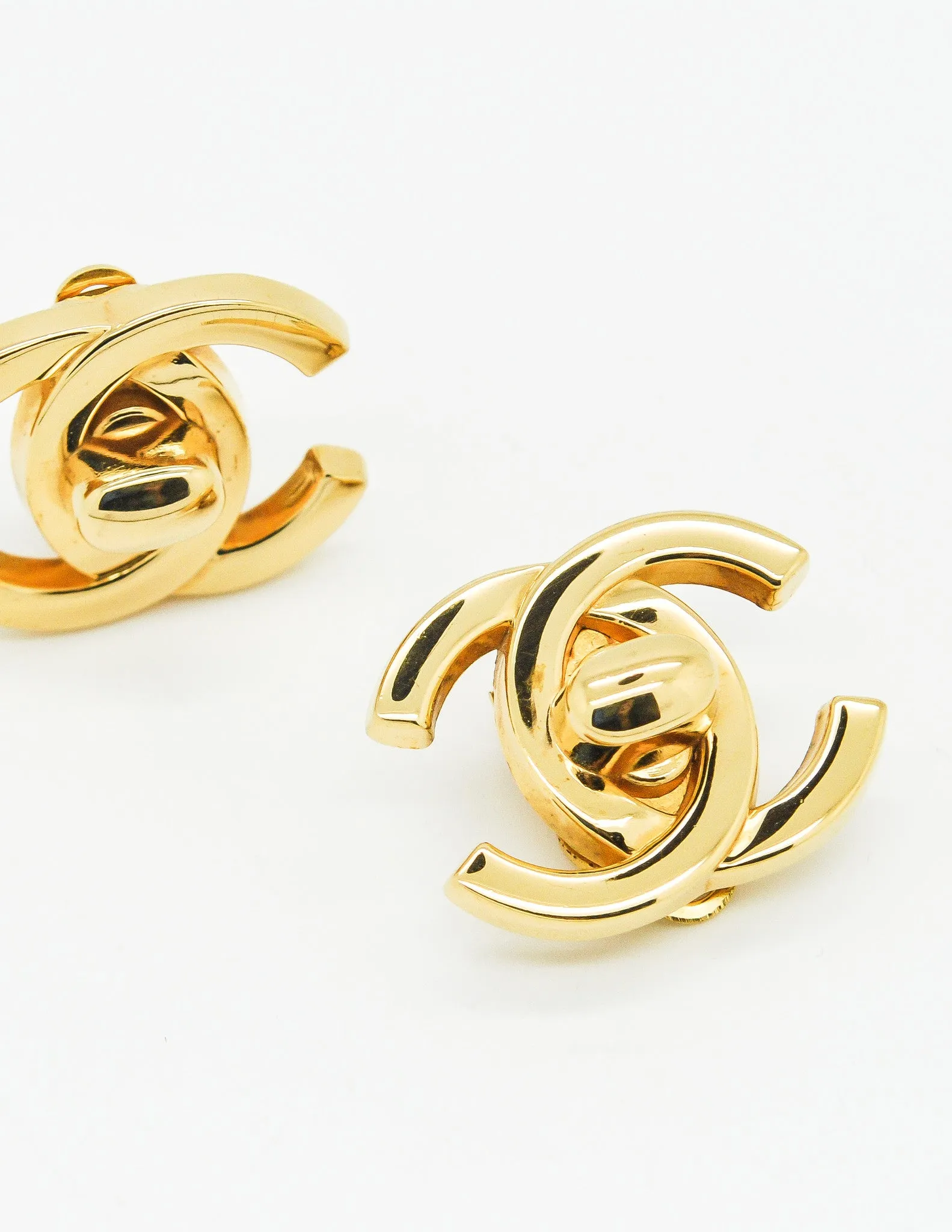 Chanel Vintage Turn Lock CC Clasp Earrings