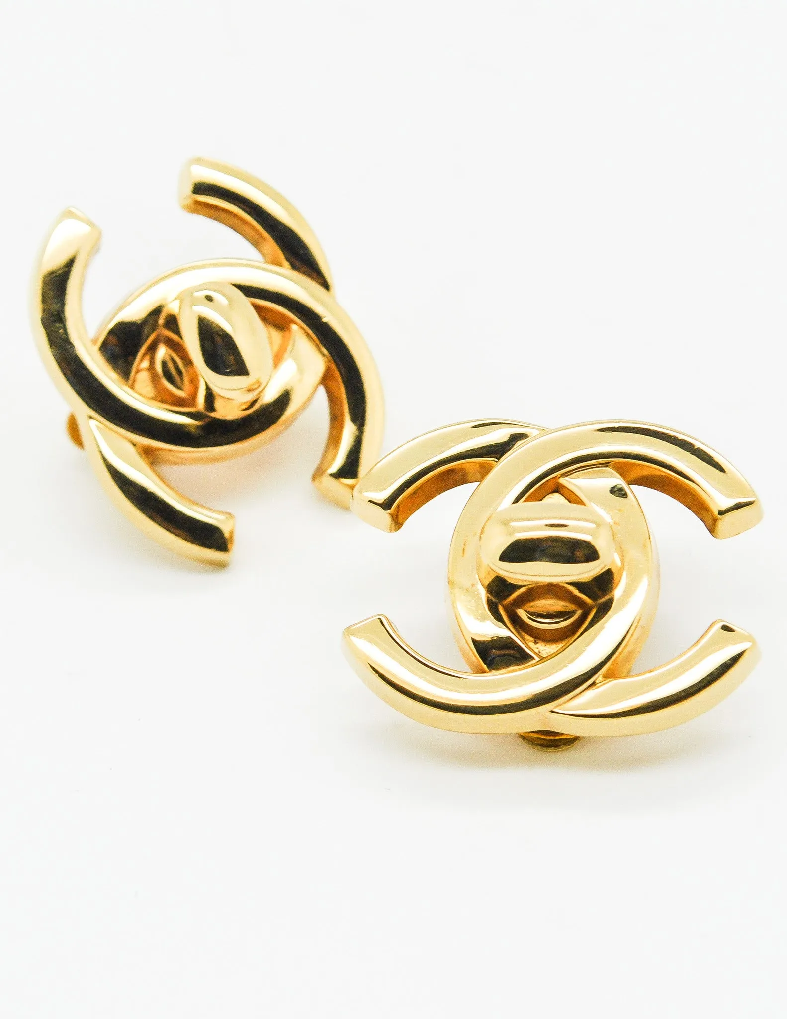 Chanel Vintage Turn Lock CC Clasp Earrings