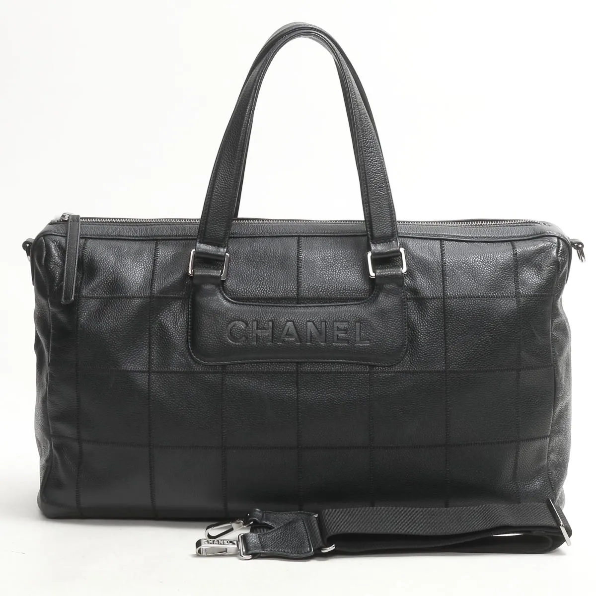 Chocolate Bar Caviar Leather Boston Bag