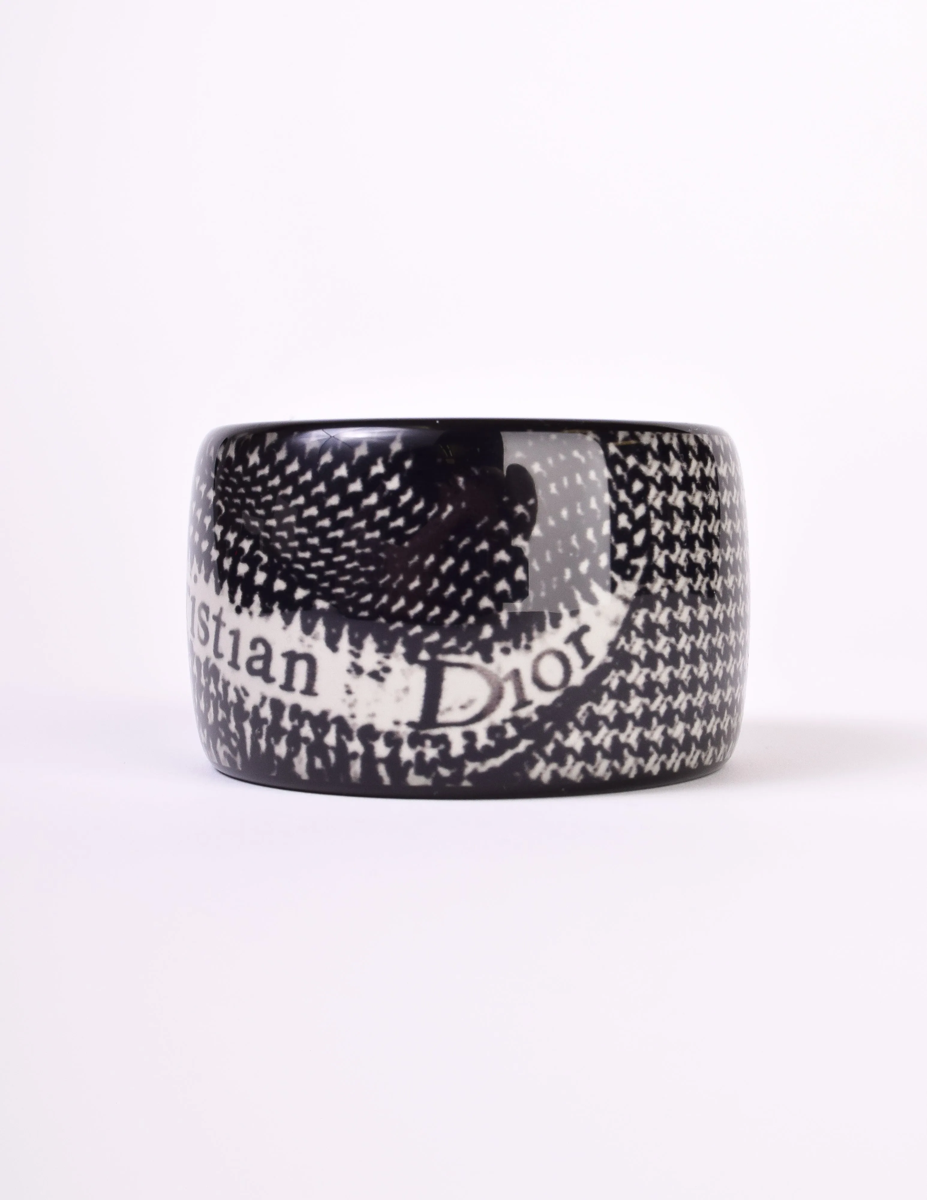 Christian Dior Vintage Black and White Houndstooth Resin Bangle Bracelet