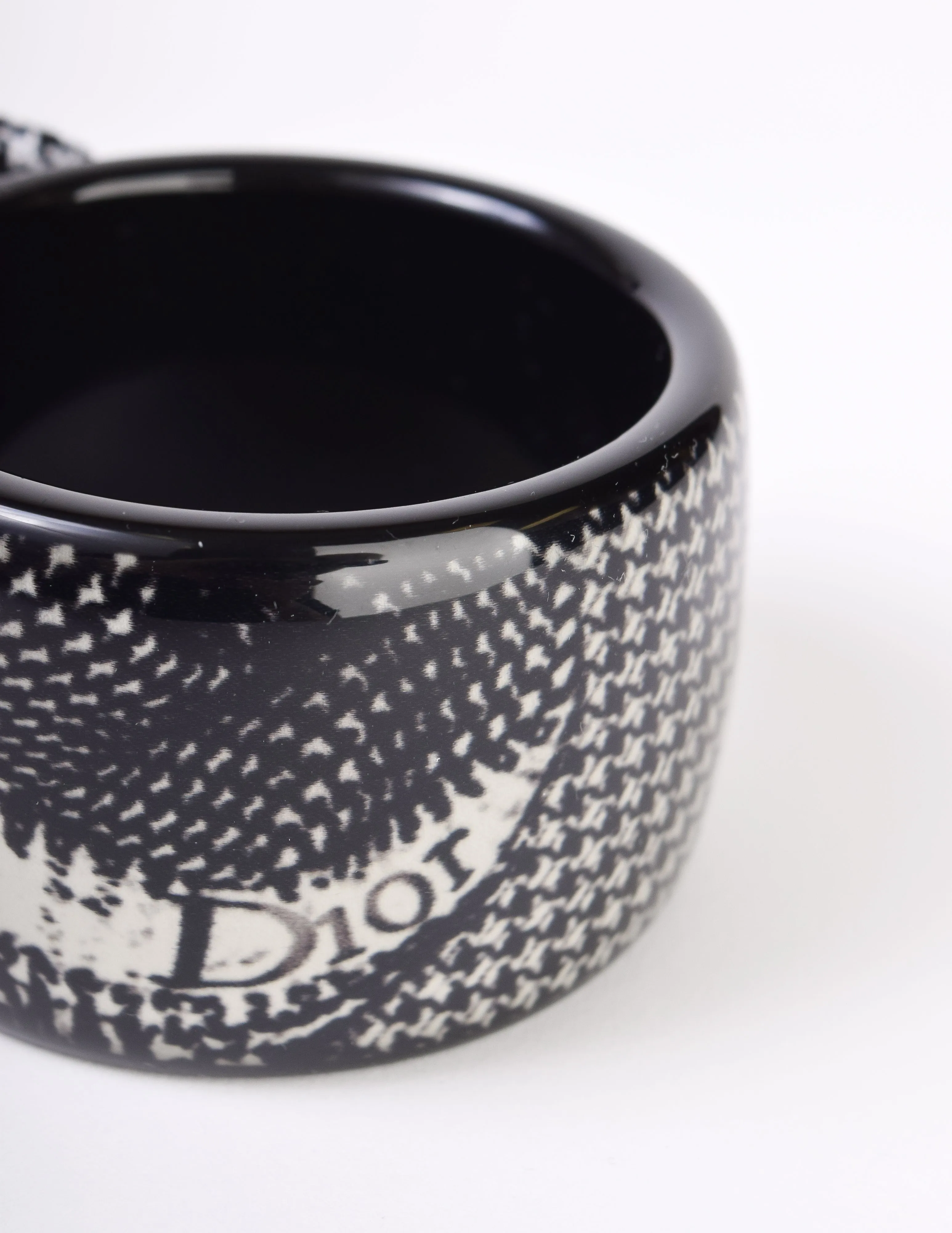 Christian Dior Vintage Black and White Houndstooth Resin Bangle Bracelet