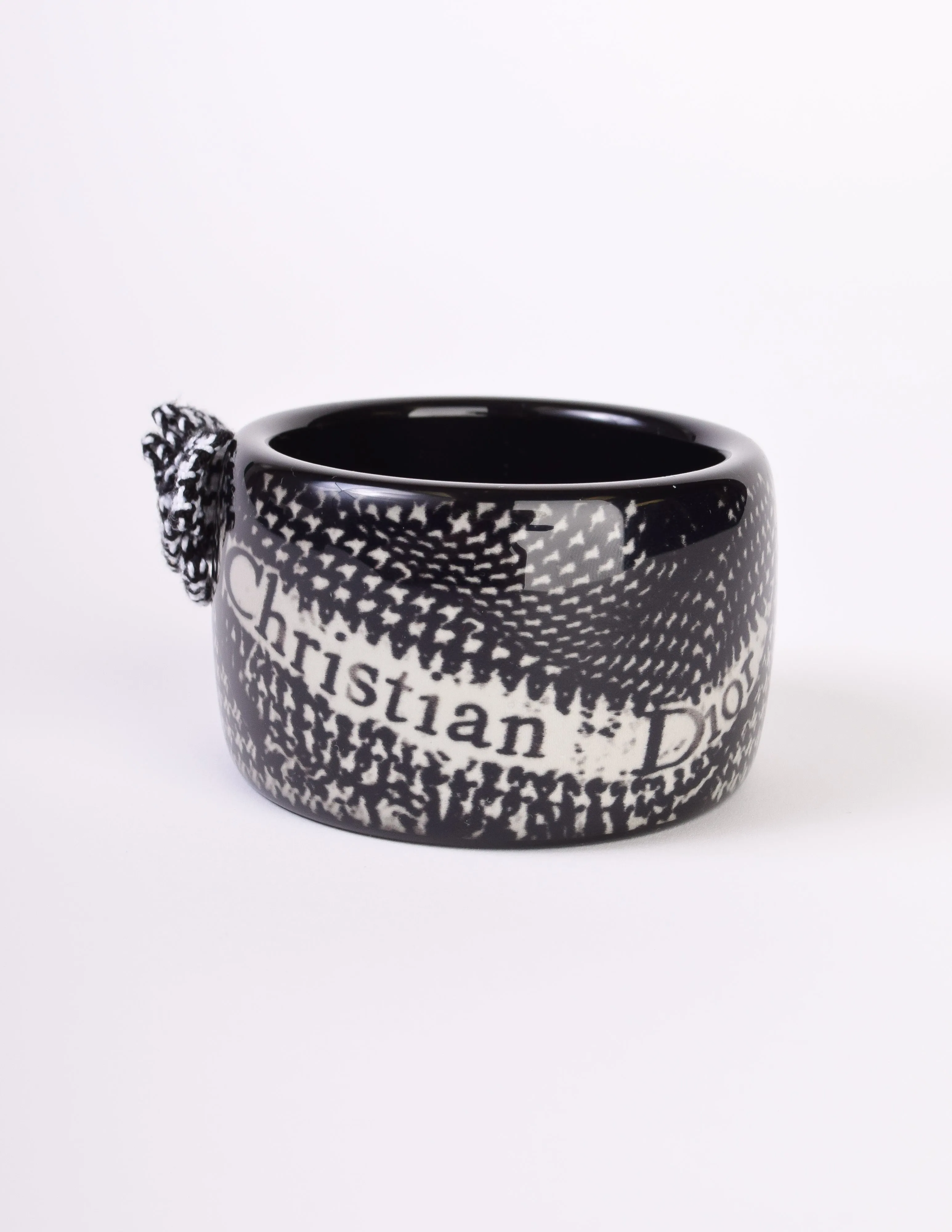 Christian Dior Vintage Black and White Houndstooth Resin Bangle Bracelet