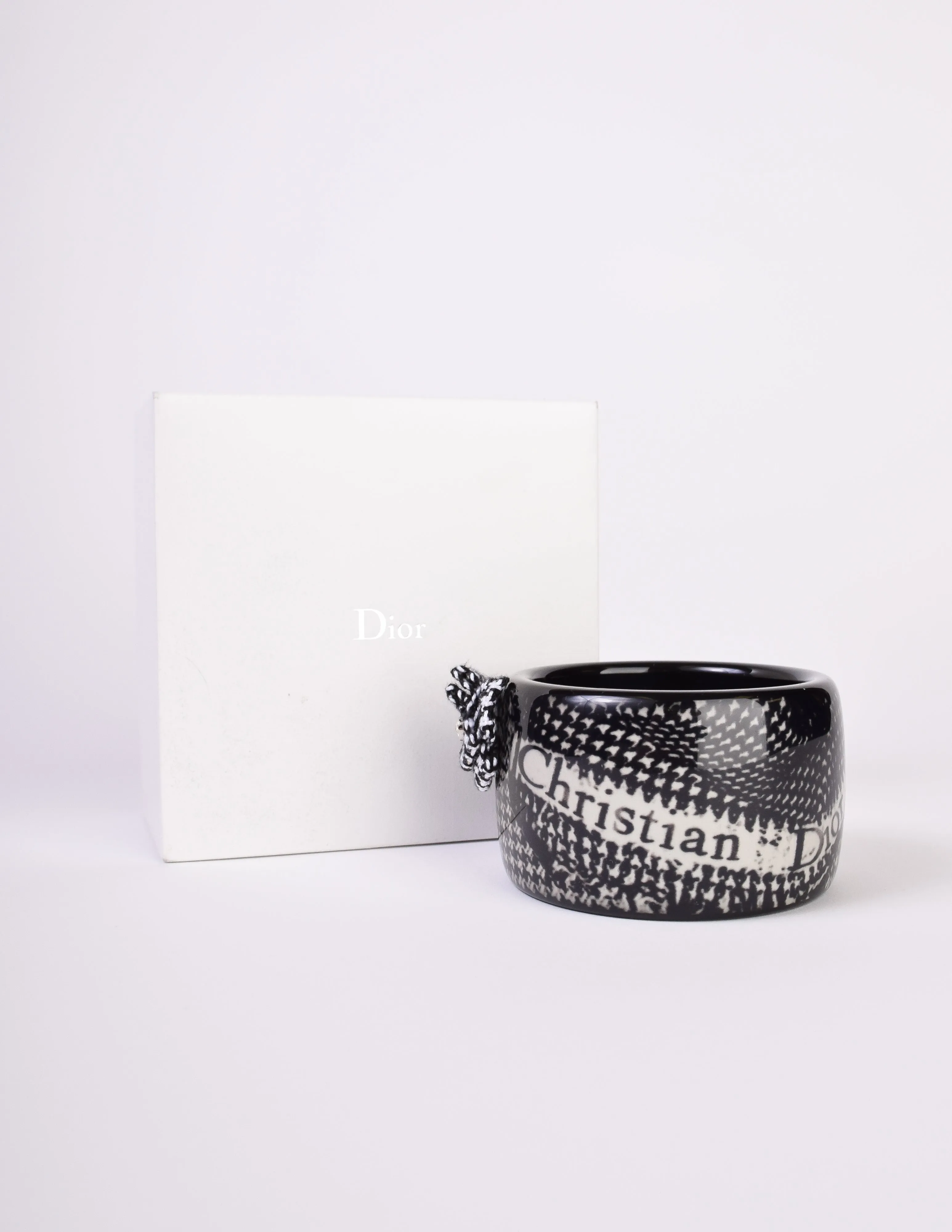 Christian Dior Vintage Black and White Houndstooth Resin Bangle Bracelet