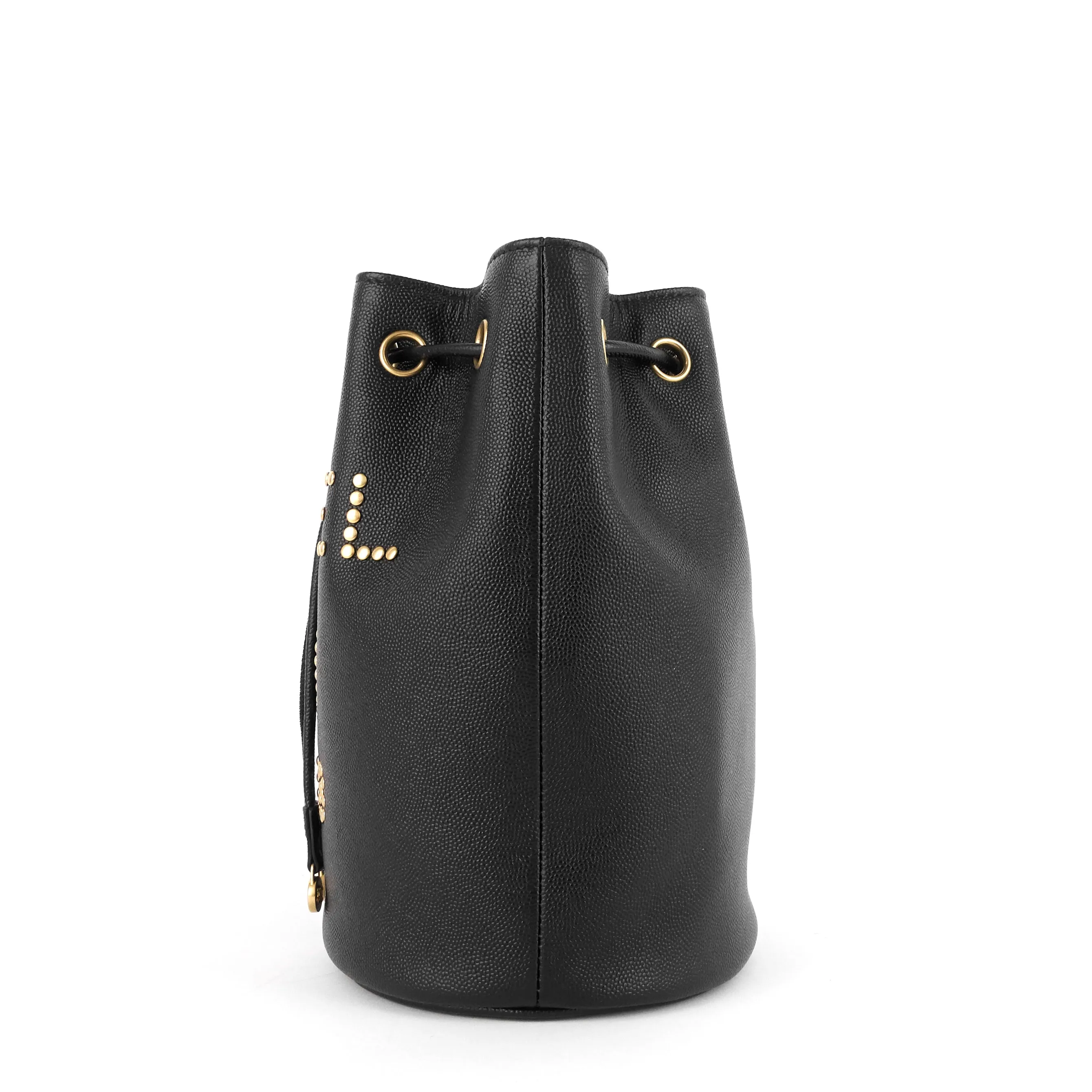 Deauville Drawstring Studded Caviar Bucket Bag