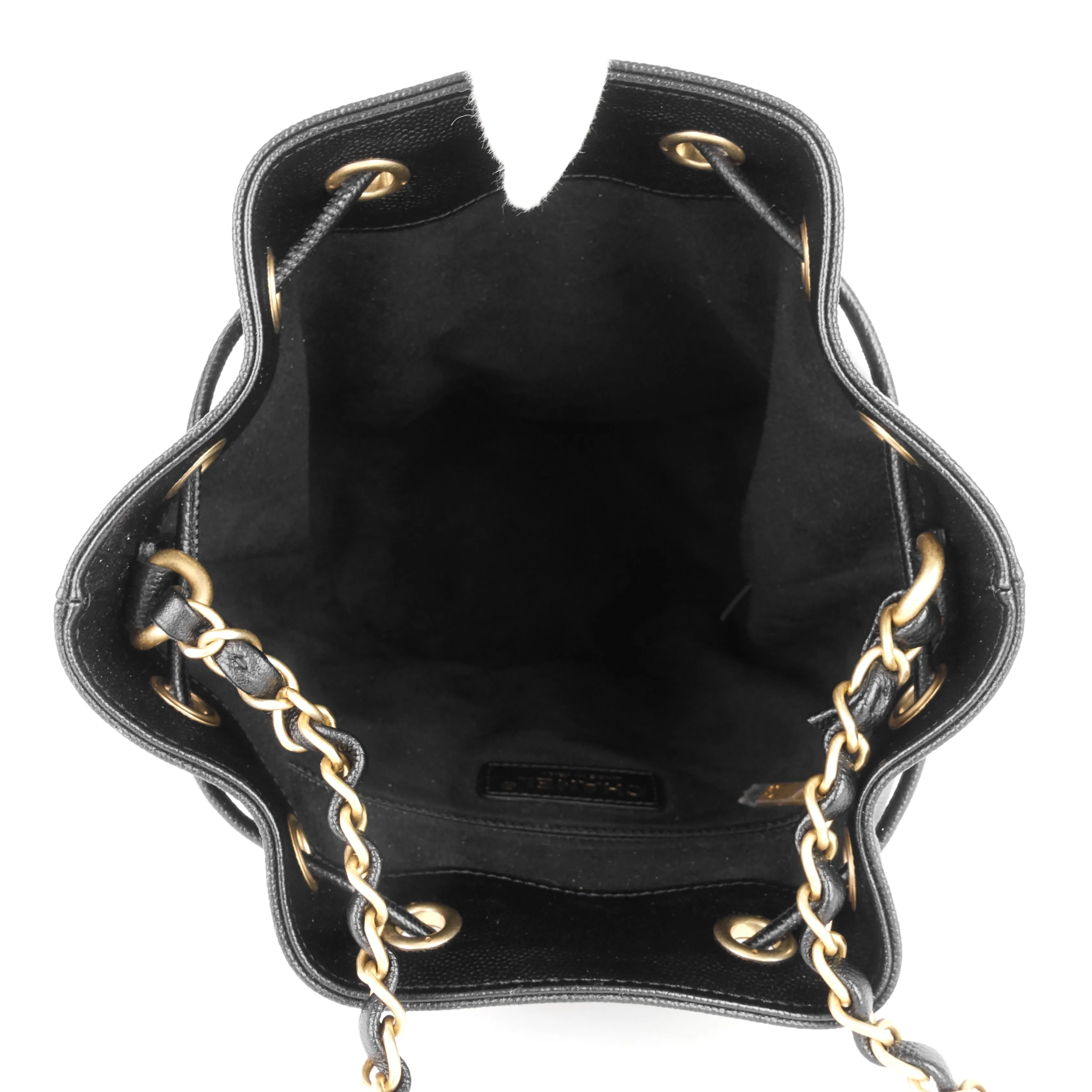 Deauville Drawstring Studded Caviar Bucket Bag