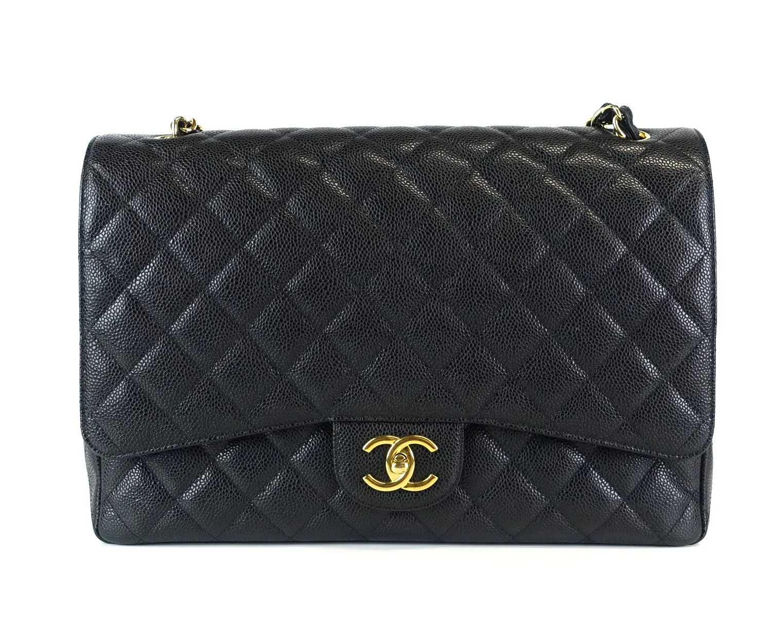 Double Flap Quilted Caviar Leather Bag