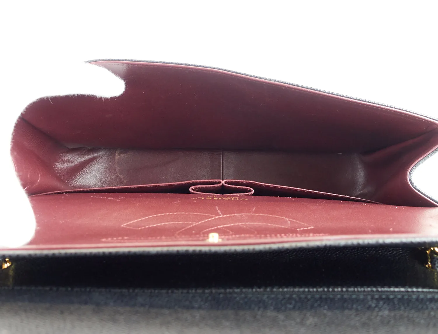 Double Flap Quilted Caviar Leather Bag