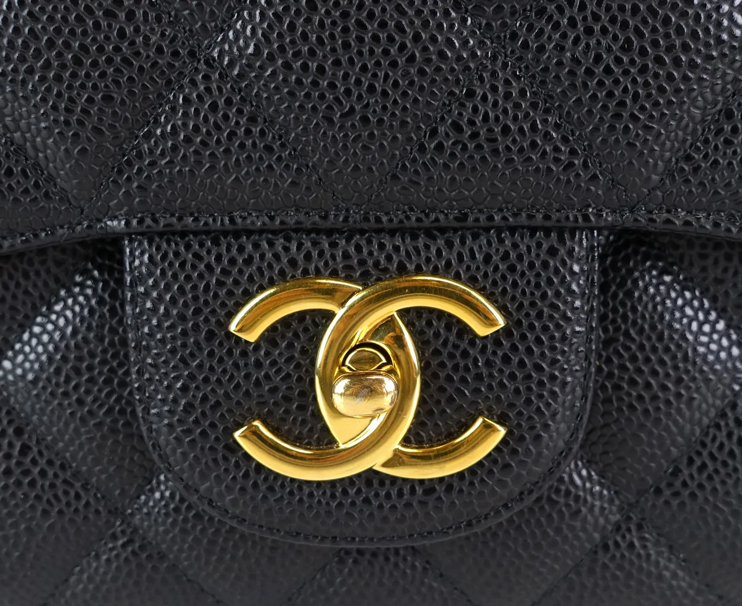 Double Flap Quilted Caviar Leather Bag