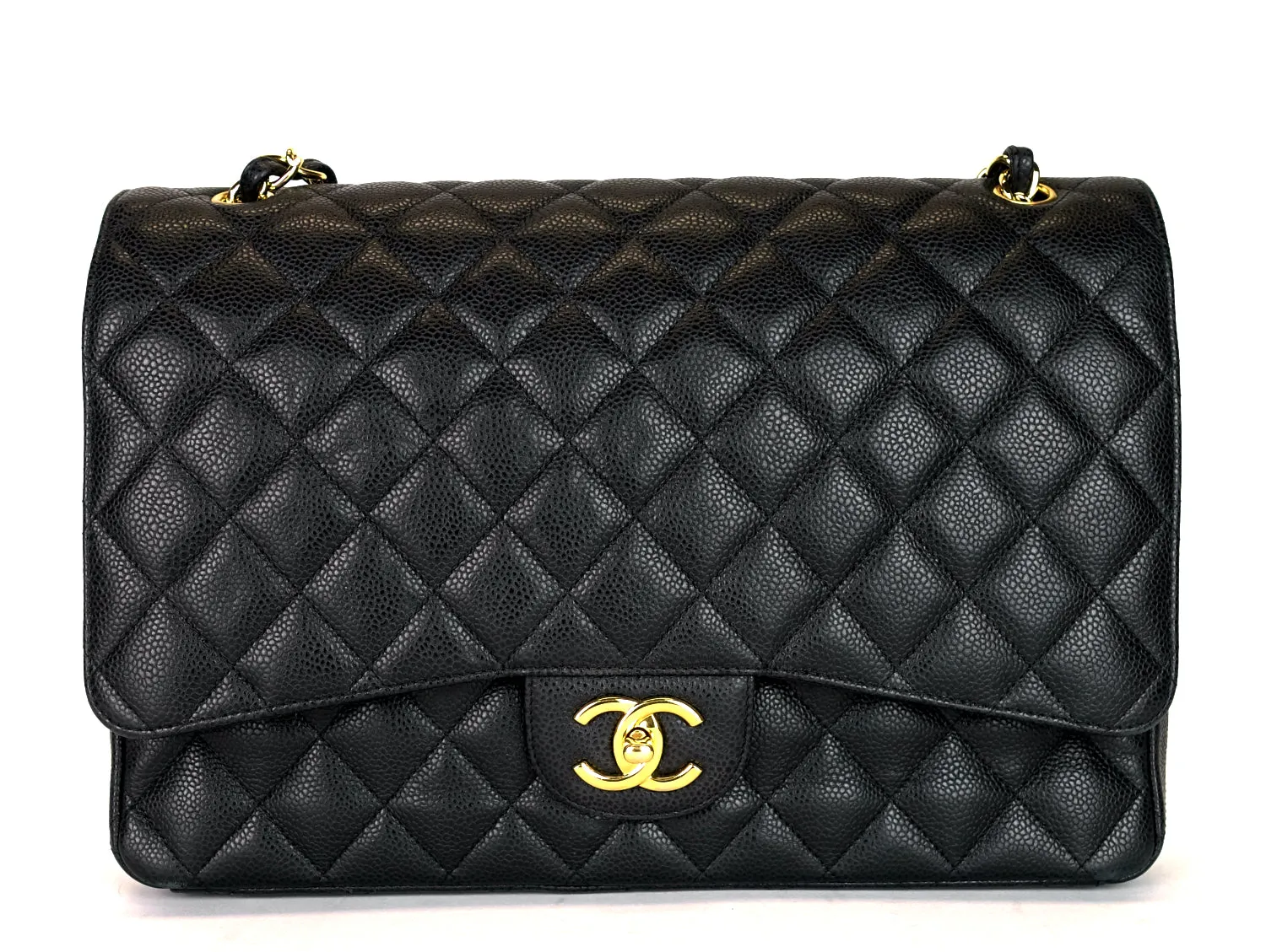 Double Flap Quilted Caviar Leather Bag