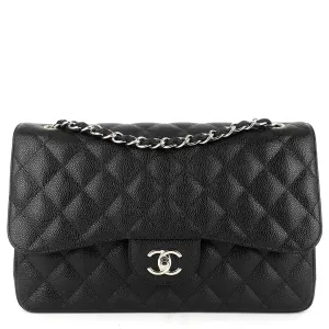 Double Flap Quilted Caviar Leather Bag