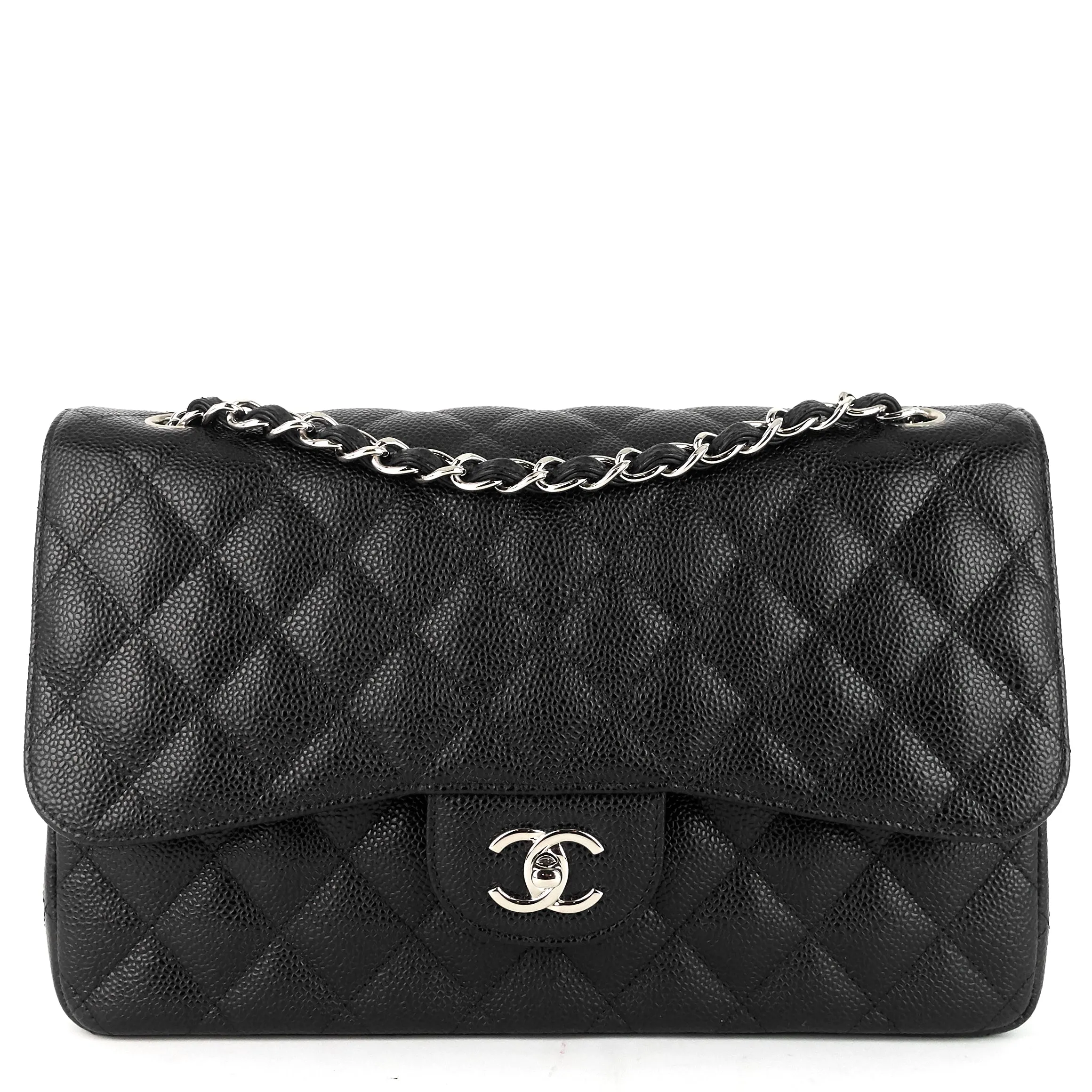 Double Flap Quilted Caviar Leather Bag