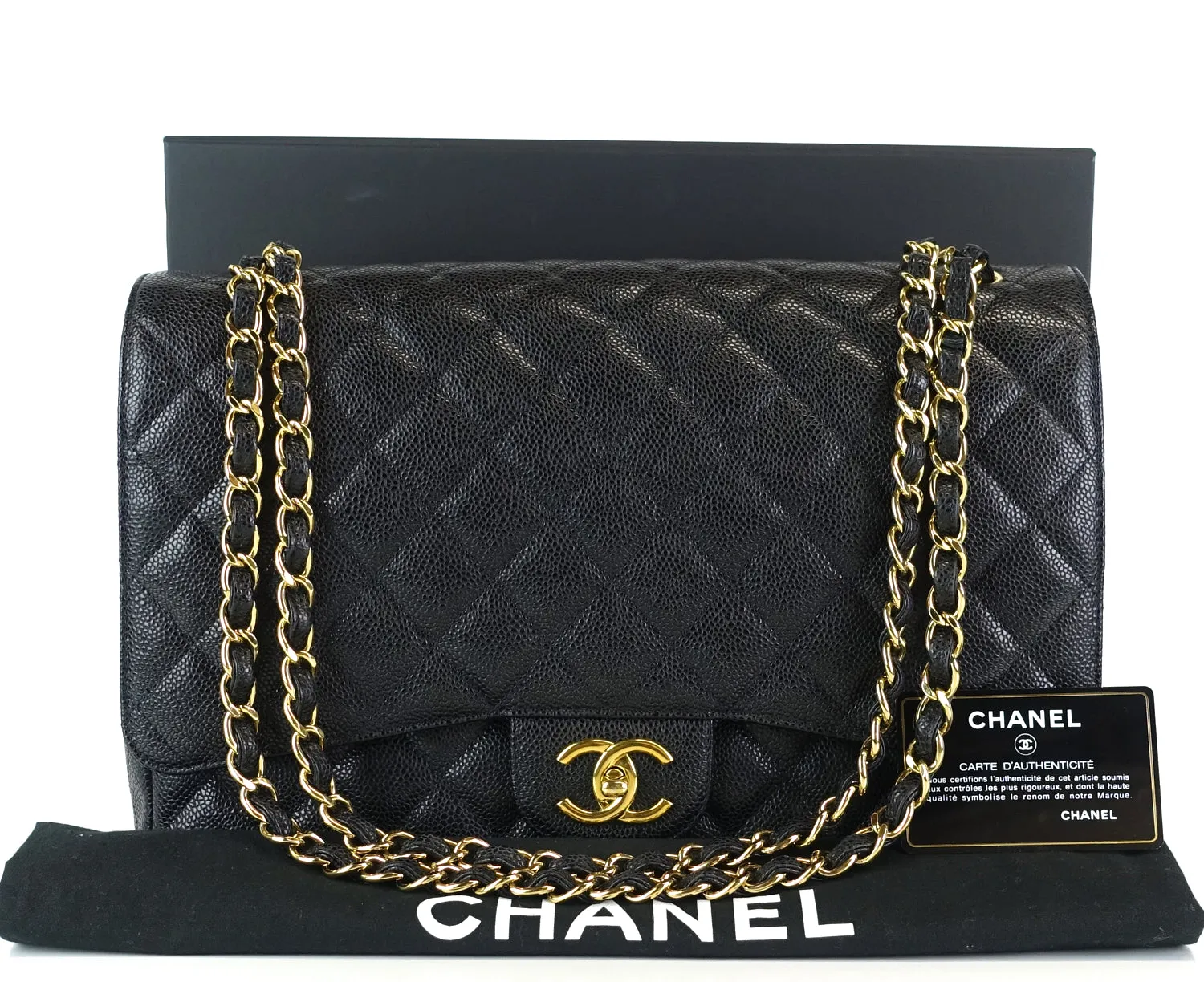 Double Flap Quilted Caviar Leather Bag