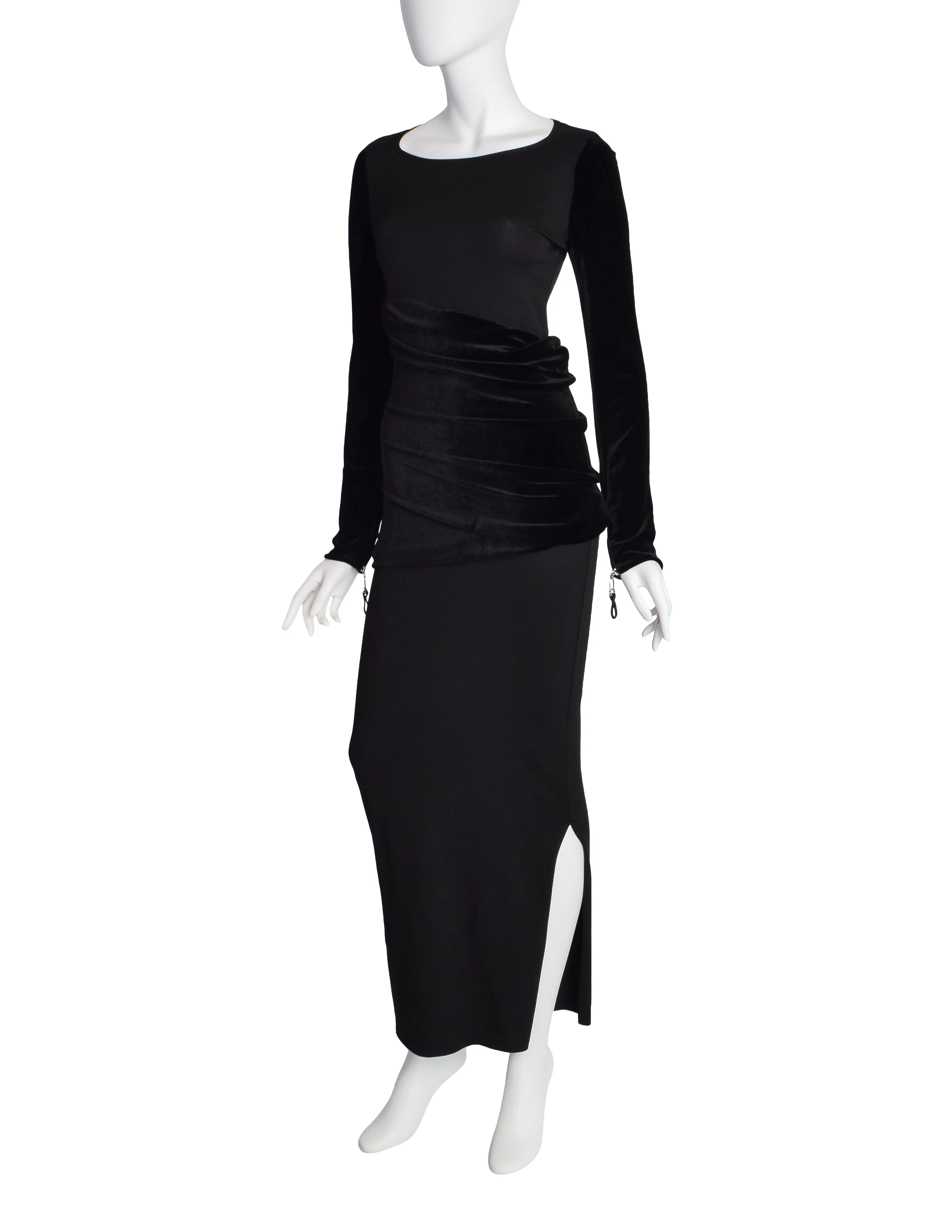 Gianfranco Ferre Vintage Black Knit and Velvet Evening Dress