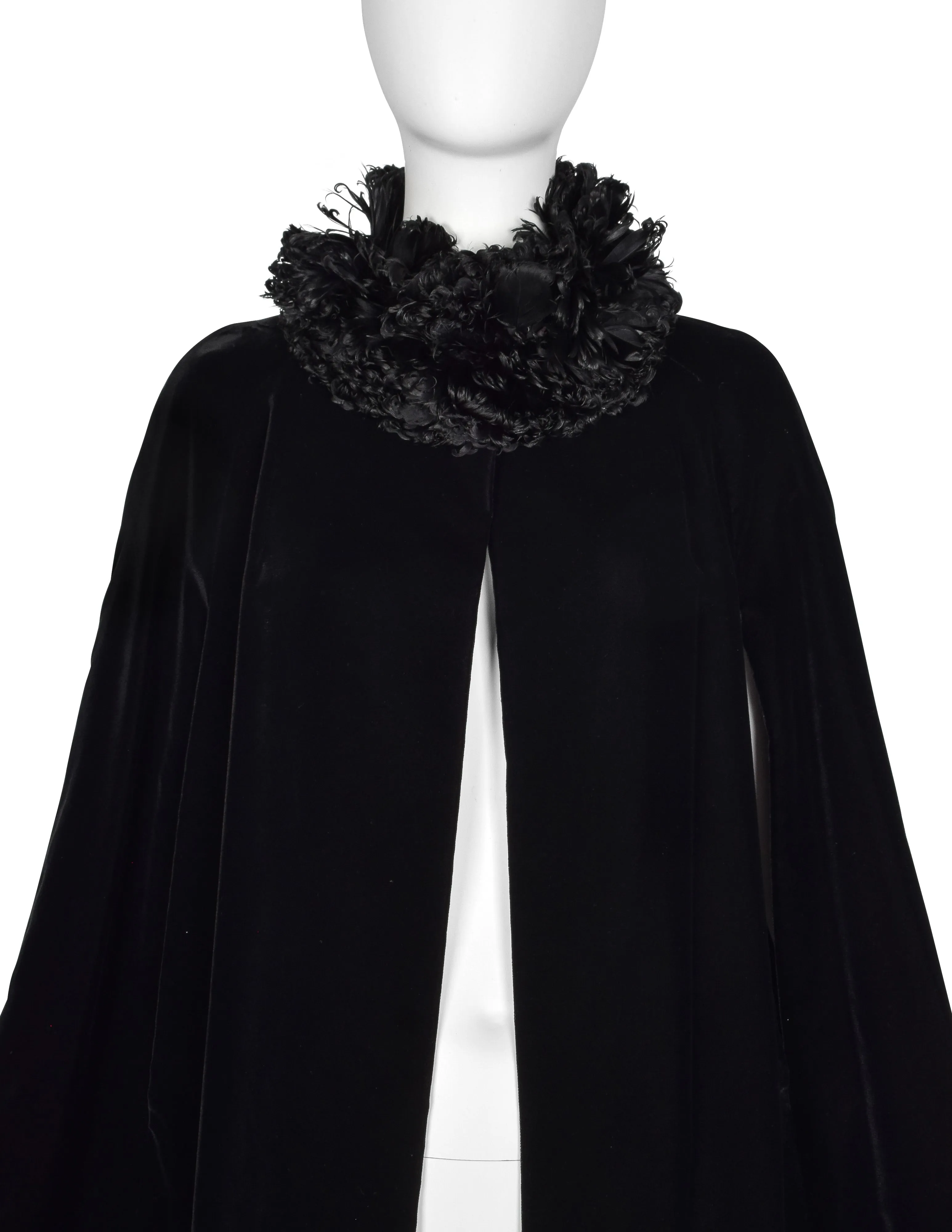 Givenchy Haute Couture Vintage 1970s Feather Collar Velvet Evening Cape