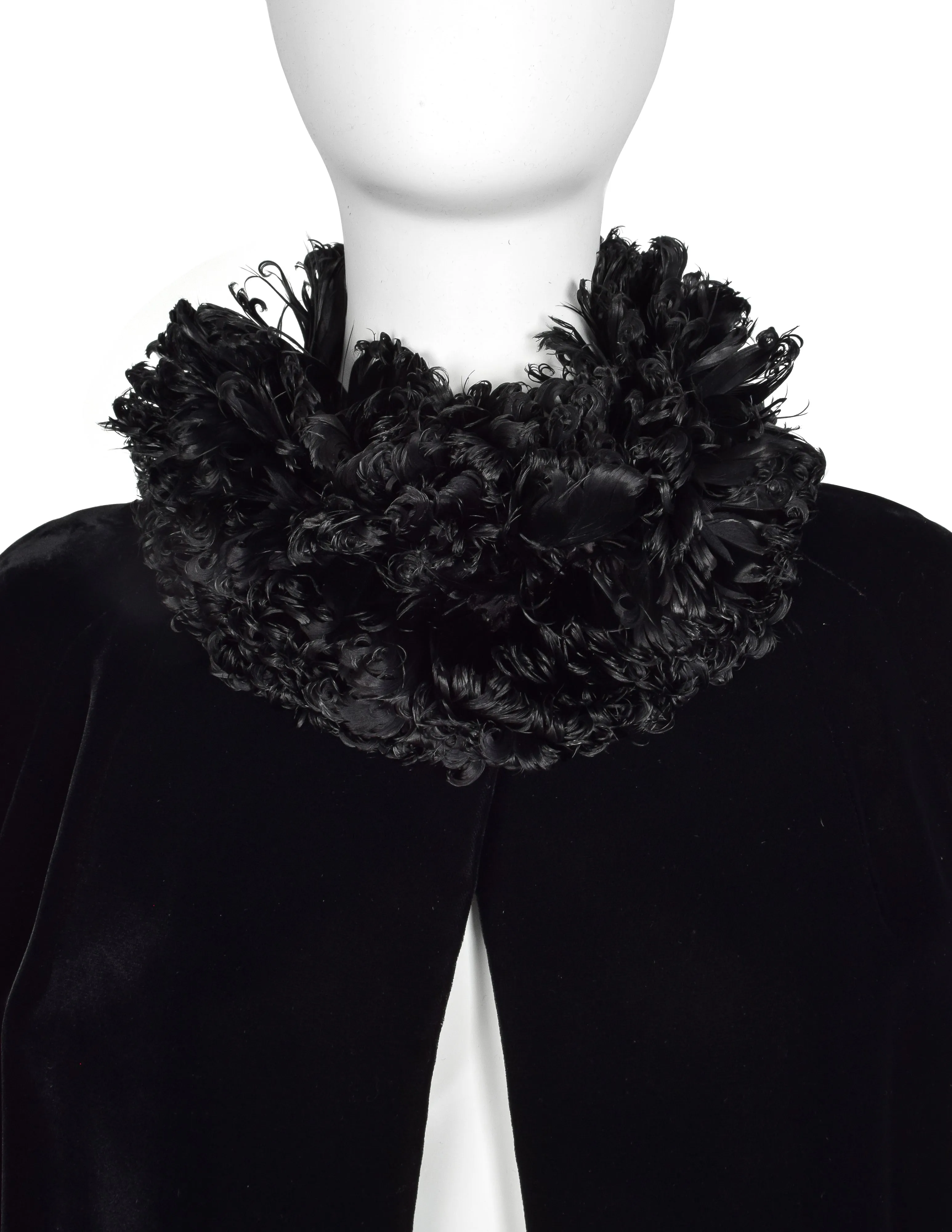 Givenchy Haute Couture Vintage 1970s Feather Collar Velvet Evening Cape