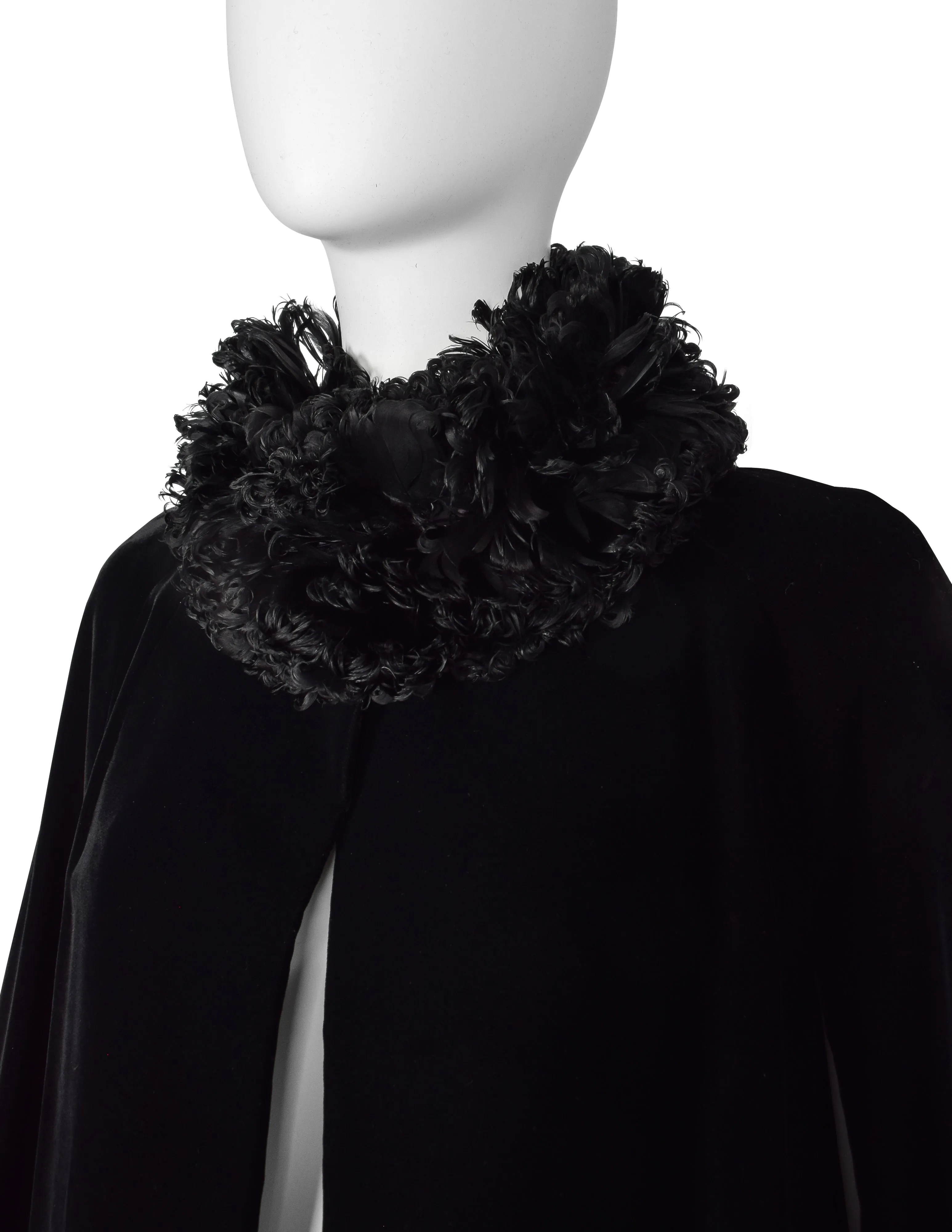 Givenchy Haute Couture Vintage 1970s Feather Collar Velvet Evening Cape