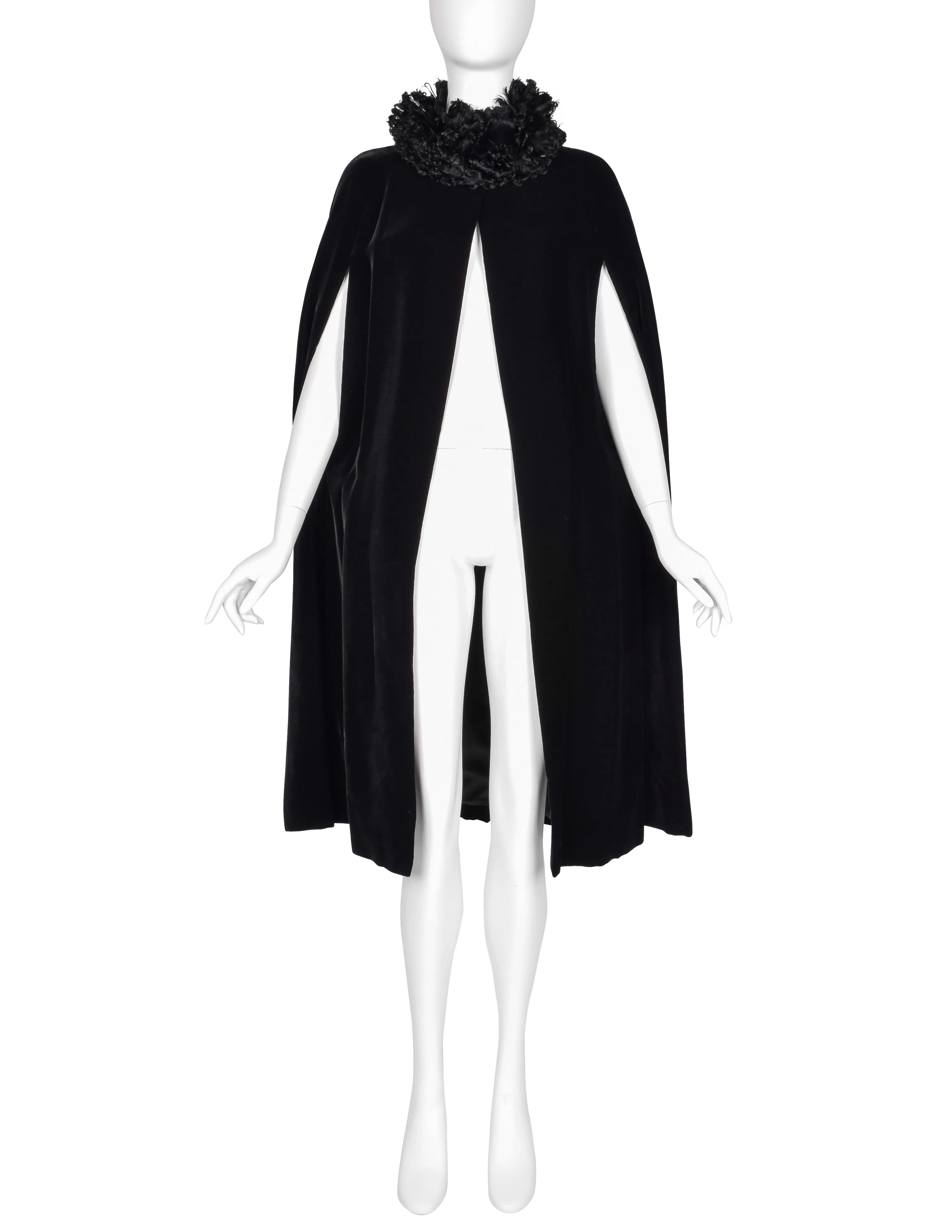 Givenchy Haute Couture Vintage 1970s Feather Collar Velvet Evening Cape