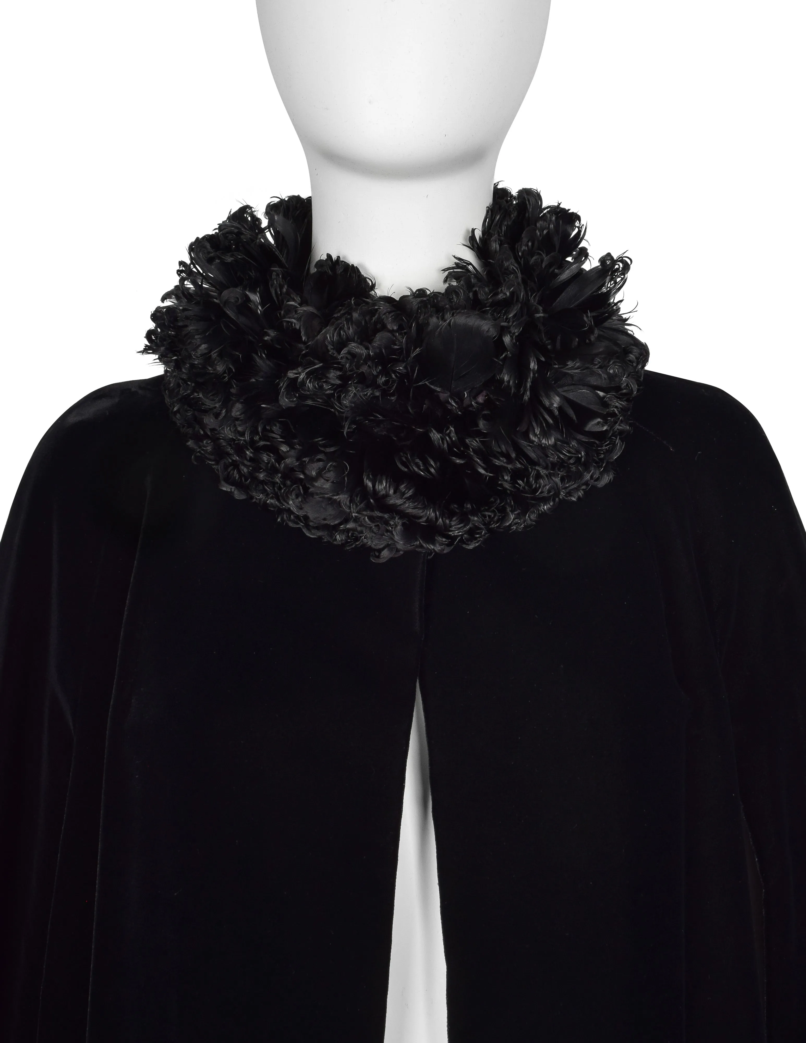 Givenchy Haute Couture Vintage 1970s Feather Collar Velvet Evening Cape