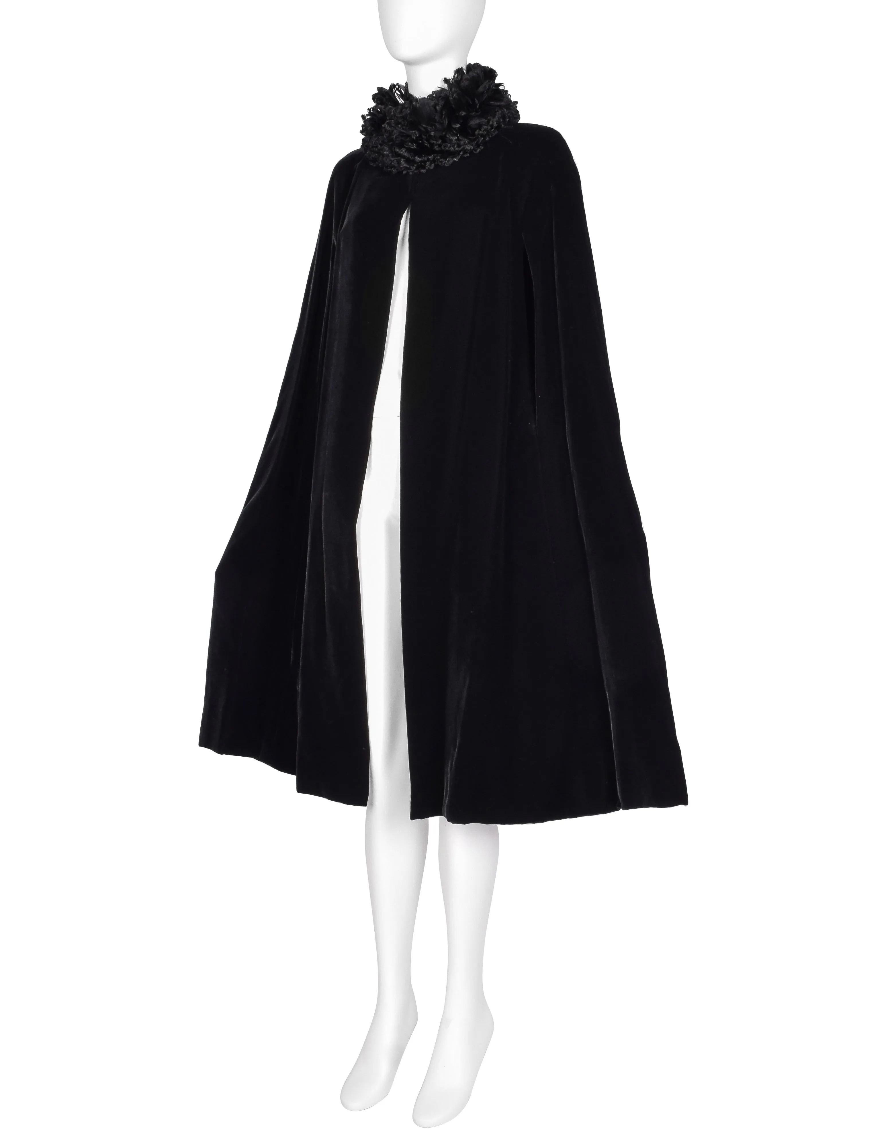 Givenchy Haute Couture Vintage 1970s Feather Collar Velvet Evening Cape