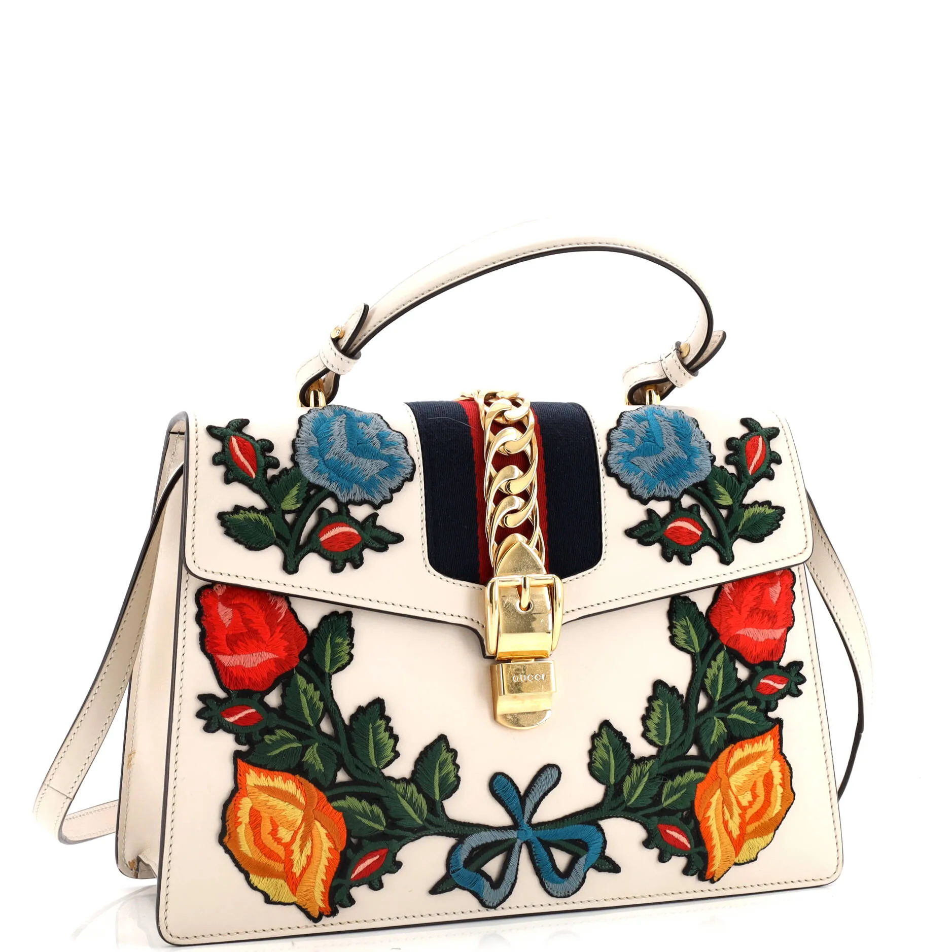 Gucci Sylvie Top Handle Bag Embroidered
