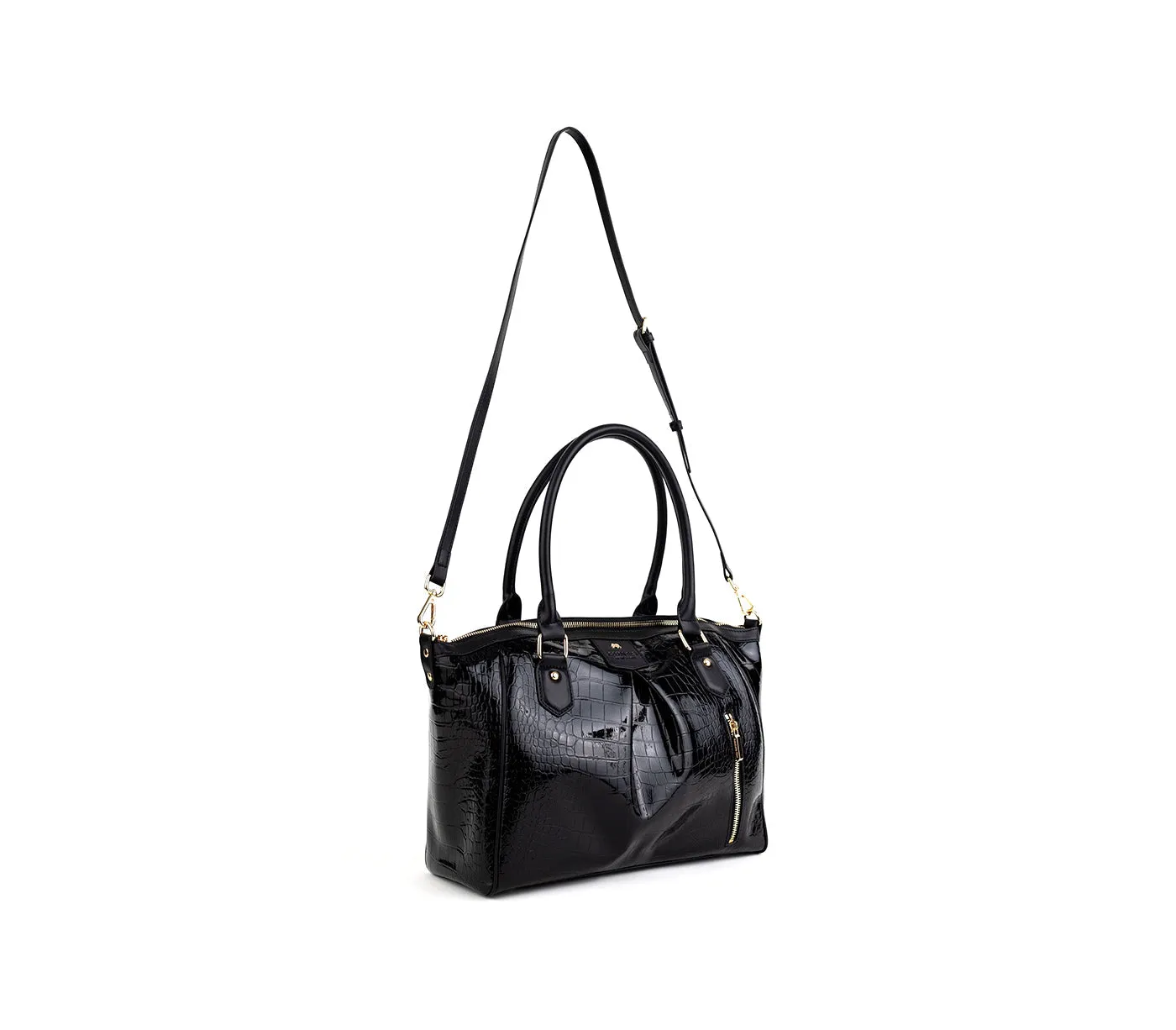 Gunas New York Madison Black Croc Vegan Shoulder Bag