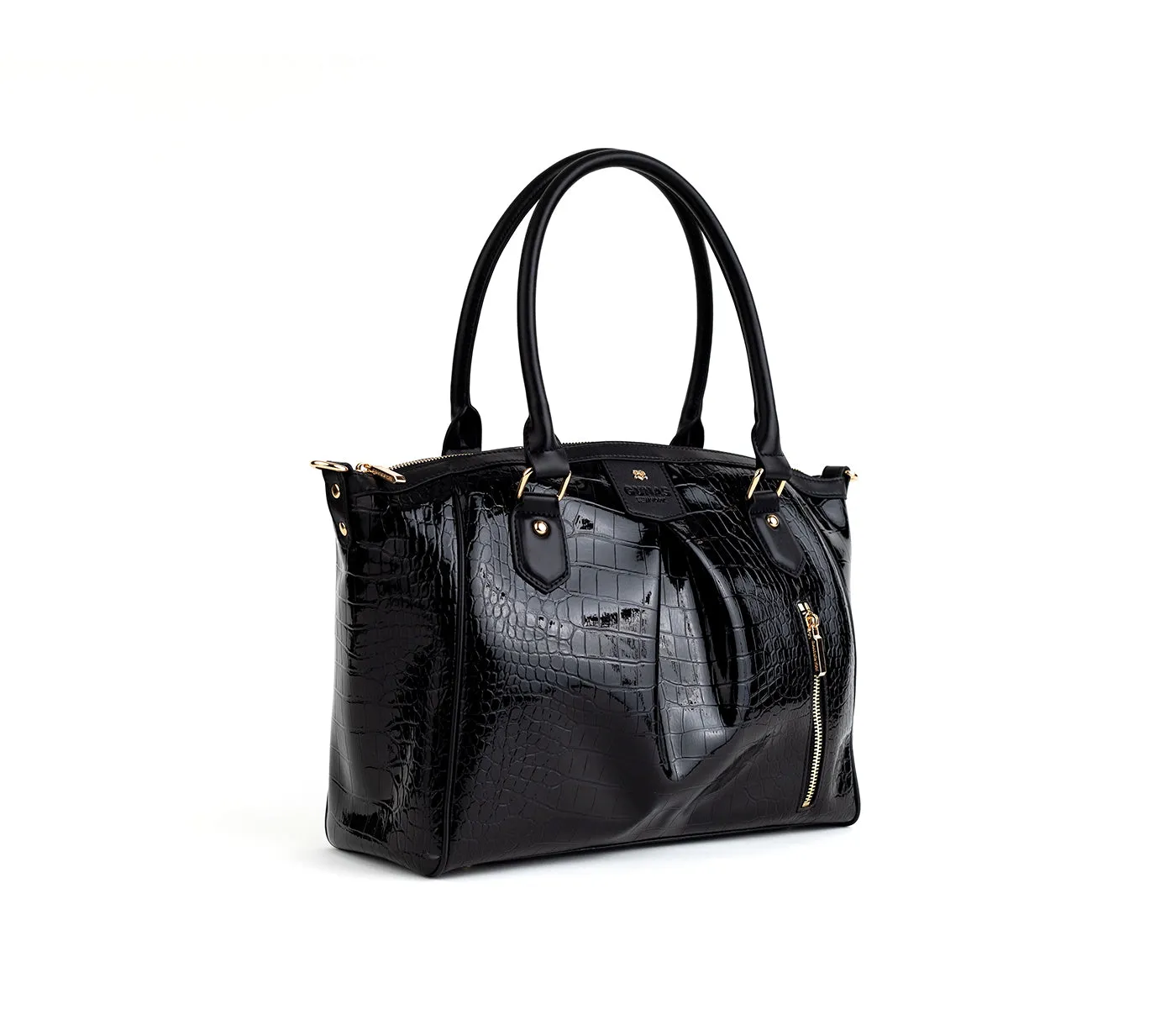 Gunas New York Madison Black Croc Vegan Shoulder Bag