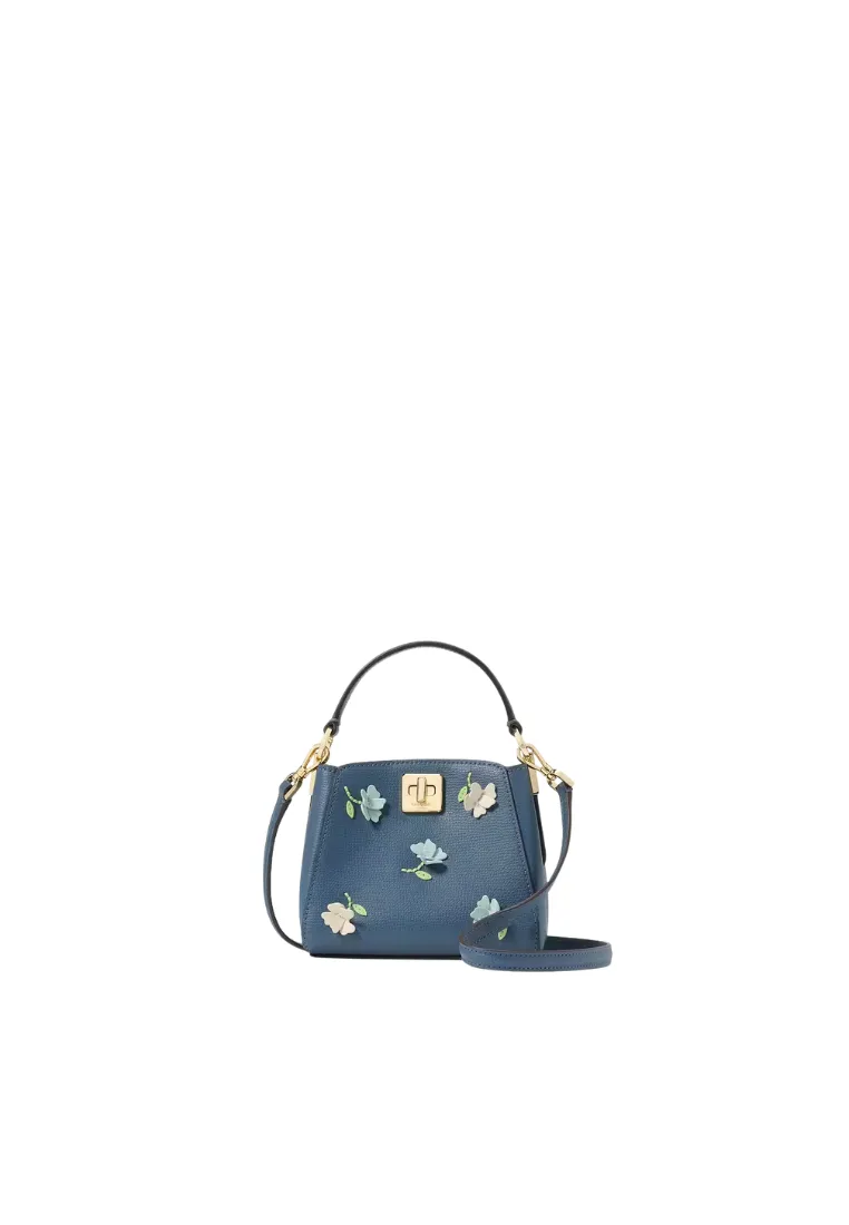 Kate Spade Phoebe Floral Applique Mini Top Handle In Blue Stone KK139