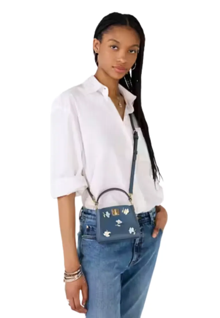 Kate Spade Phoebe Floral Applique Mini Top Handle In Blue Stone KK139
