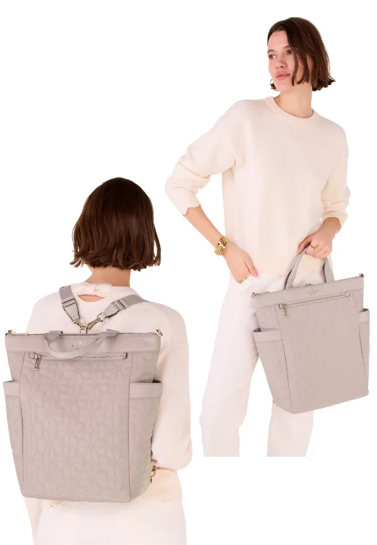Kate Spade Spade Flower Quilted Convertible Backpack In Cozy Grey KK161