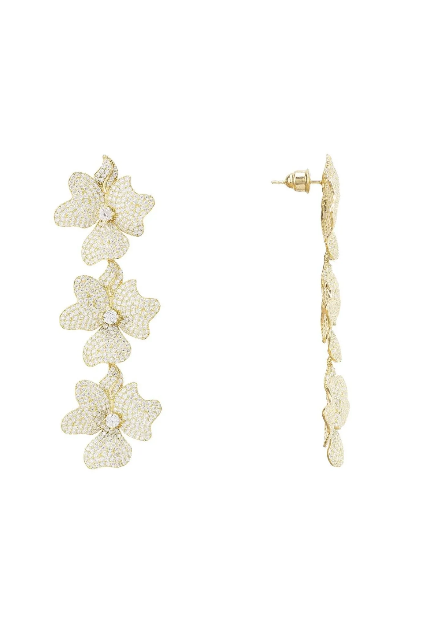 Latelita London Jasmine Flower Triple Drop Earrings Gold